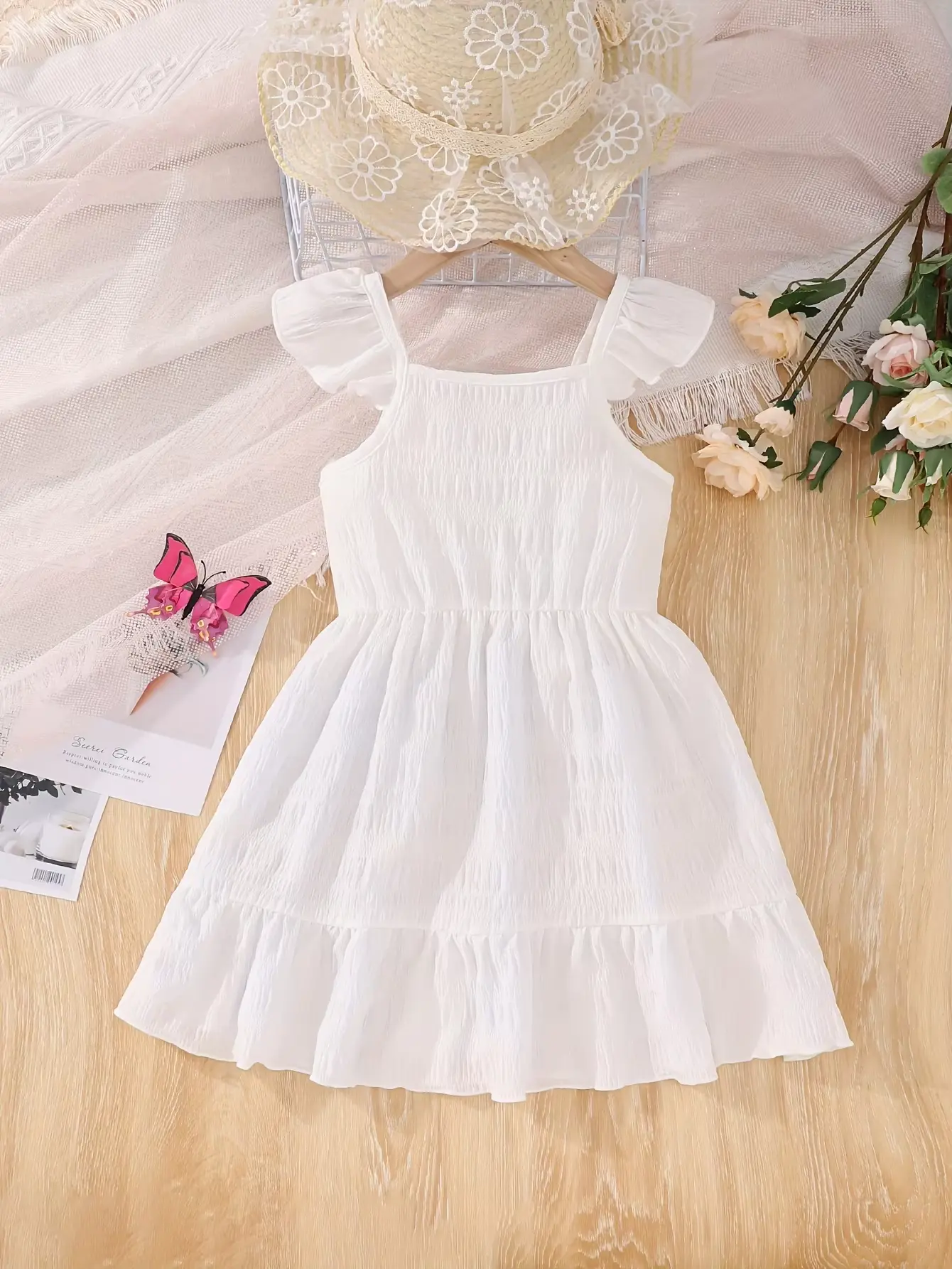 New Girls Summer Bohemian Style Casual Lovely Comfortable Breathable Simple With Solid Color Sleeveless Dress Flying Sleeve