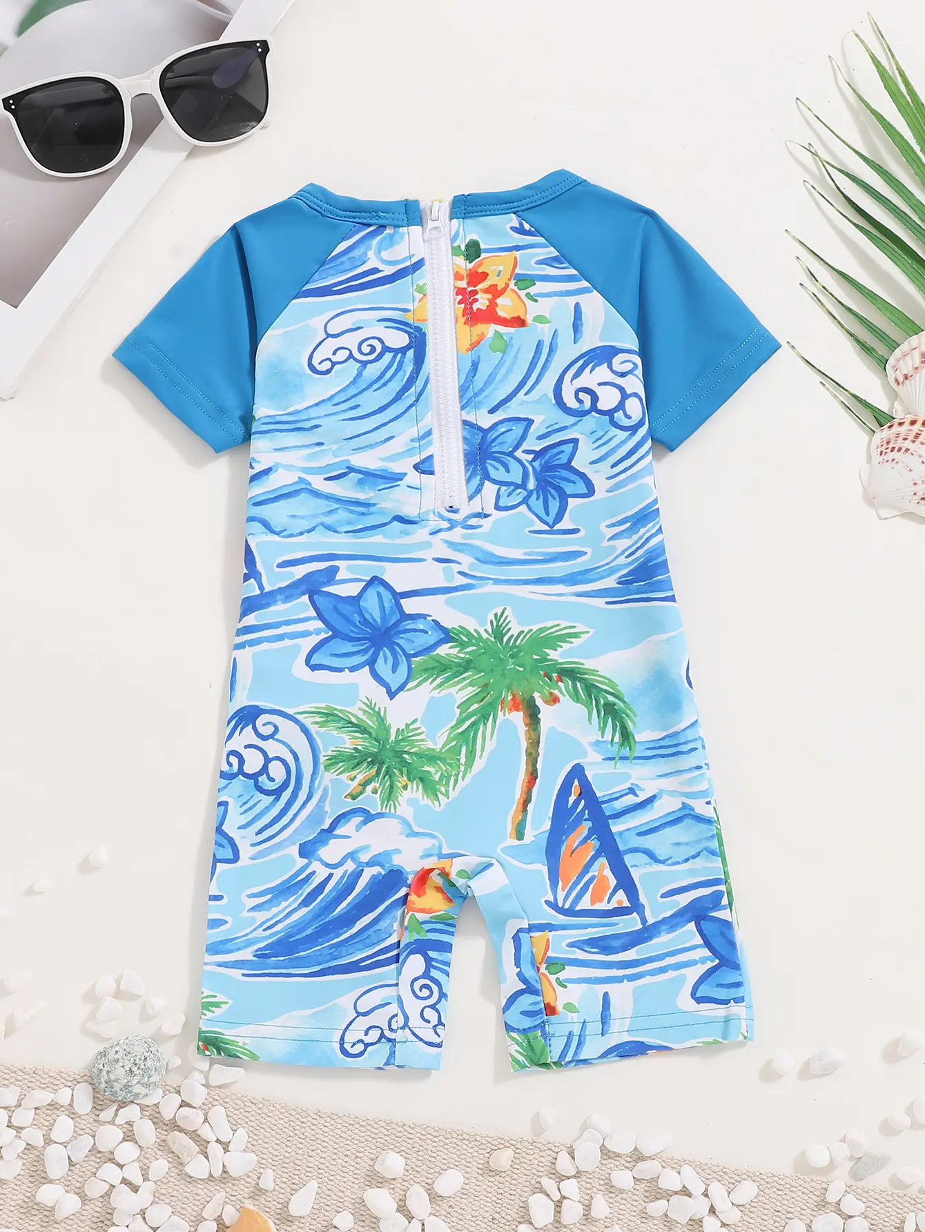 Summer Swimsuit Vacation Travel Swimming Casual Comfortable Short Sleeve Shorts Romper Baby Boy Cartoon Print