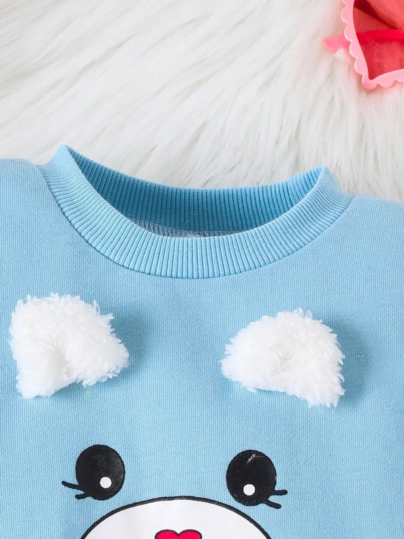 Sweet And Cute One-Piece Dress For Baby Girls In Autumn And Winter Blue Patchwork Plush Long-Sleeved Dress