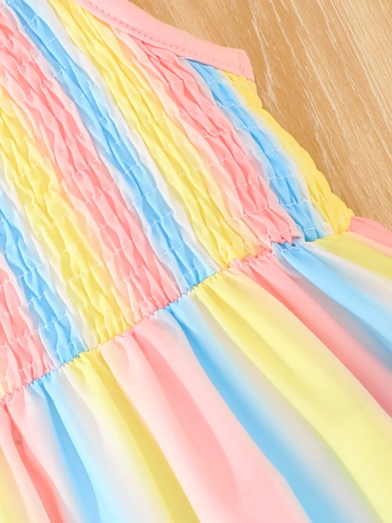 New Summer Rainbow Striped Print Halter Dress Fabric Comfortable Cool Soft Beach Holiday Style Casual Princess Dress