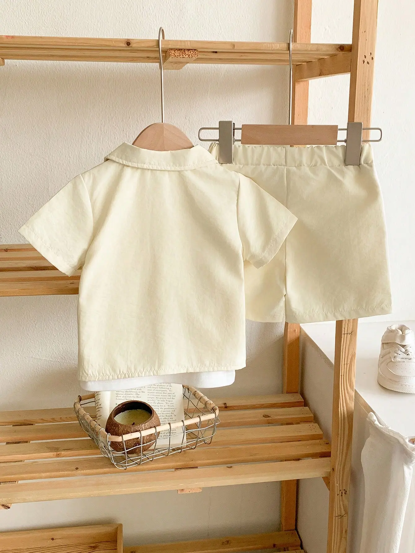 2025 New Apricot Lapel Short-Sleeve Pants Fabric Skin-Friendly Cool Soft Version Of Loose Simple Travel Vacation Baby Suit