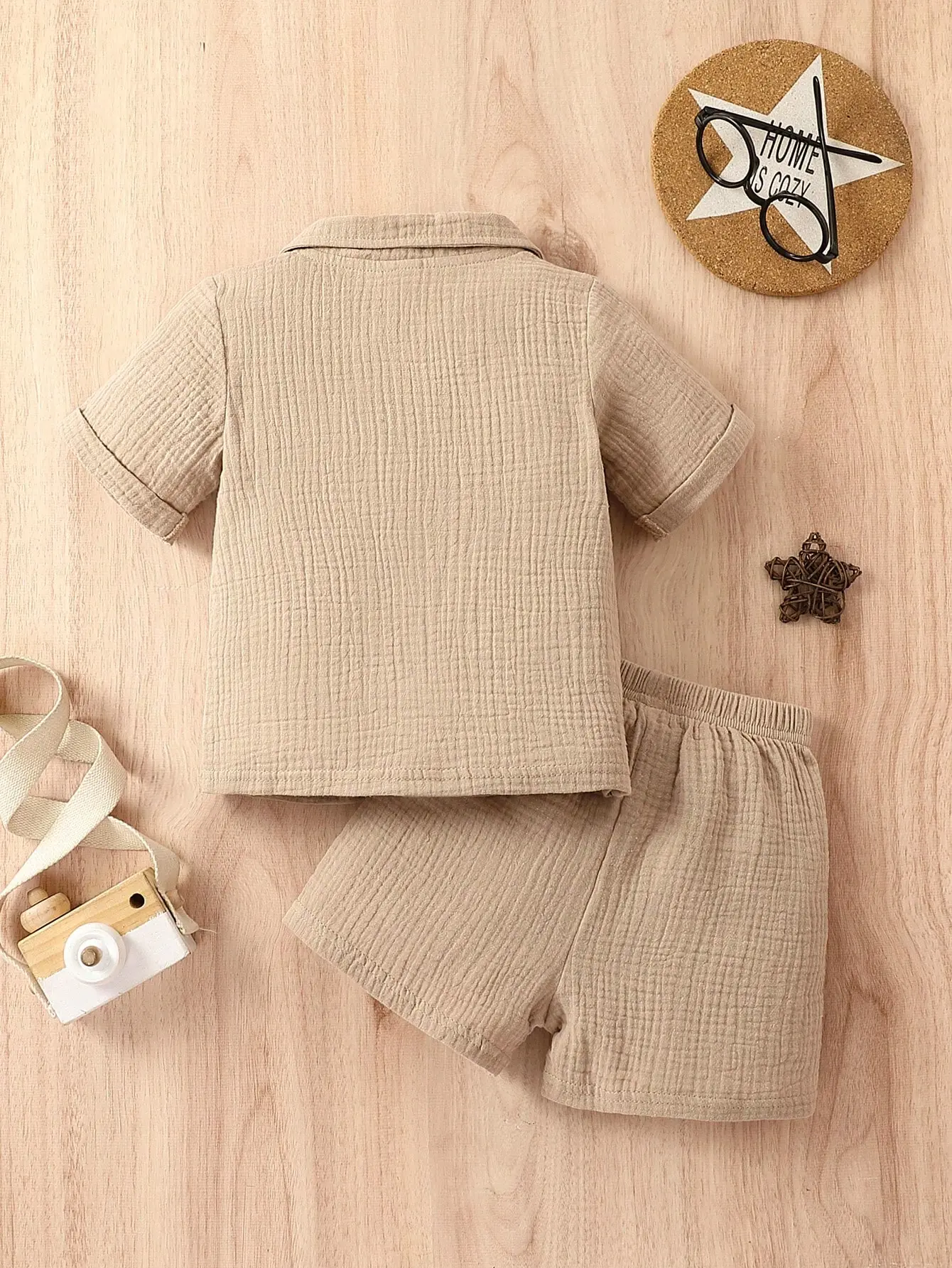 Cotton 2-Piece Summer Baby Boy Khaki Short-Sleeved Shorts Casual Outdoor Everything Simple Comfortable Soft Suit