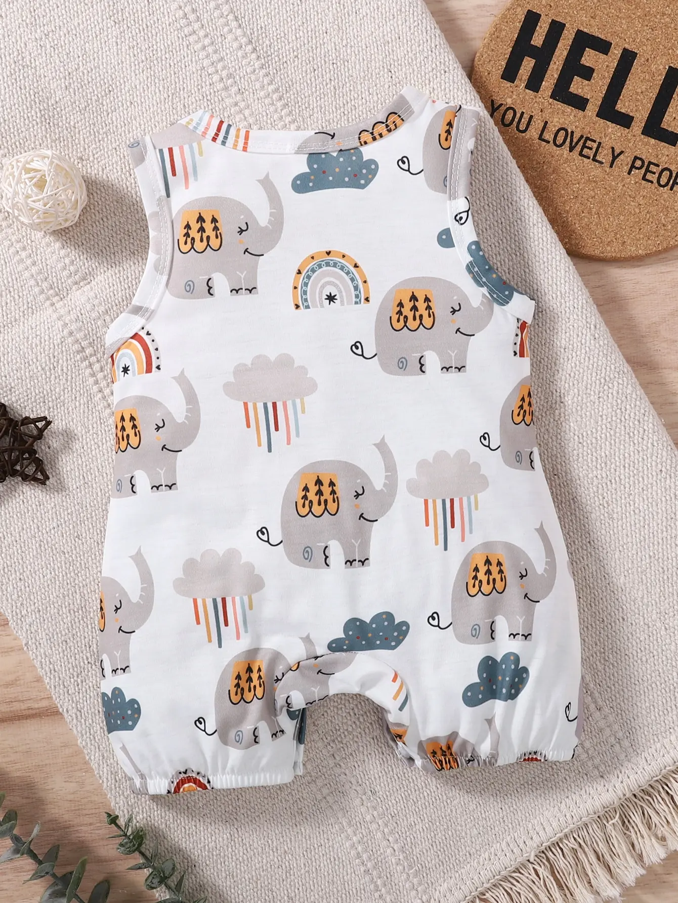 The New Summer Baby Girl's Casual And Cute Little Elephant Rainbow One-Piece Climbing Suit Is Comfortable And Soft