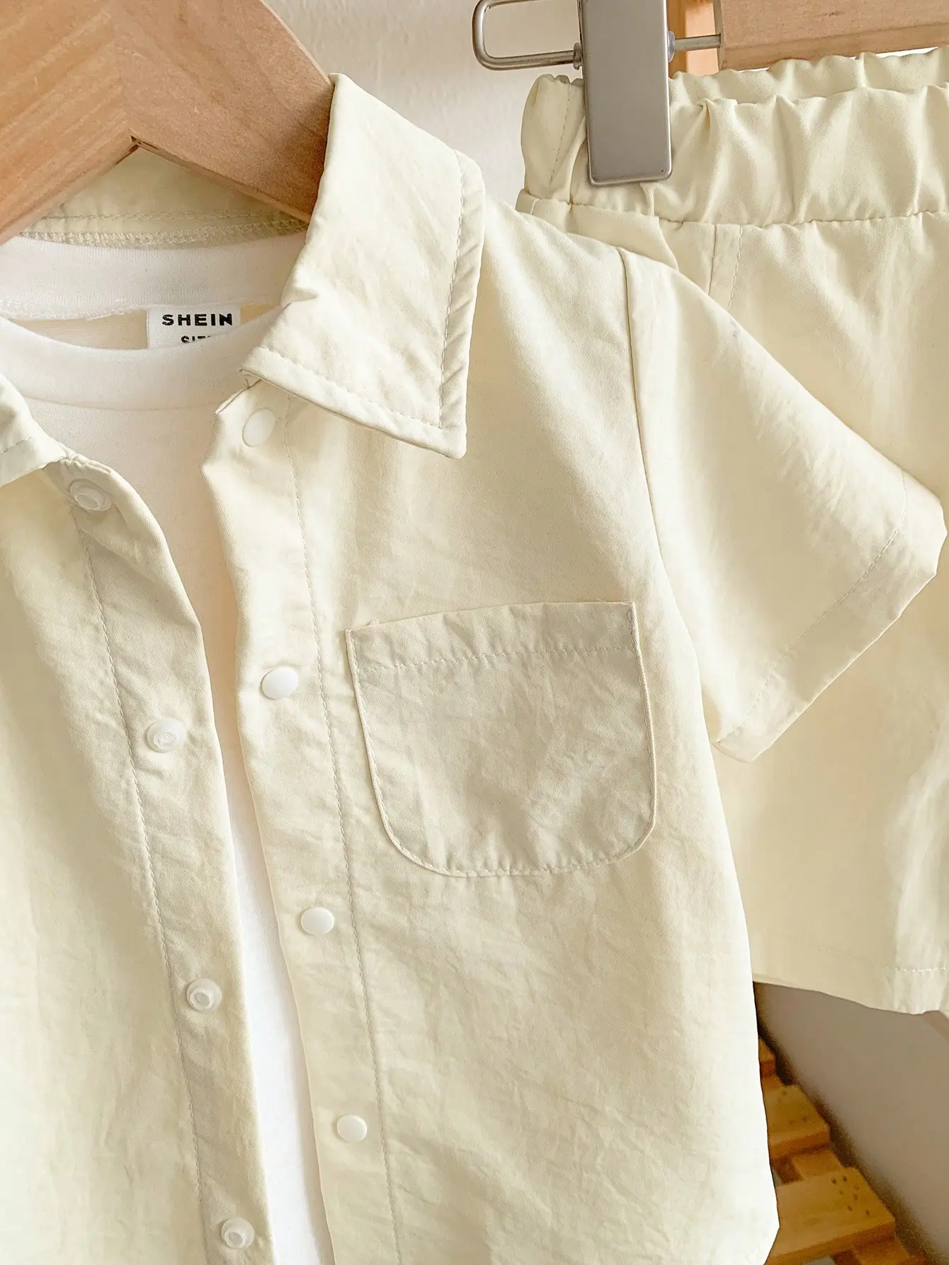 2025 New Apricot Lapel Short-Sleeve Pants Fabric Skin-Friendly Cool Soft Version Of Loose Simple Travel Vacation Baby Suit