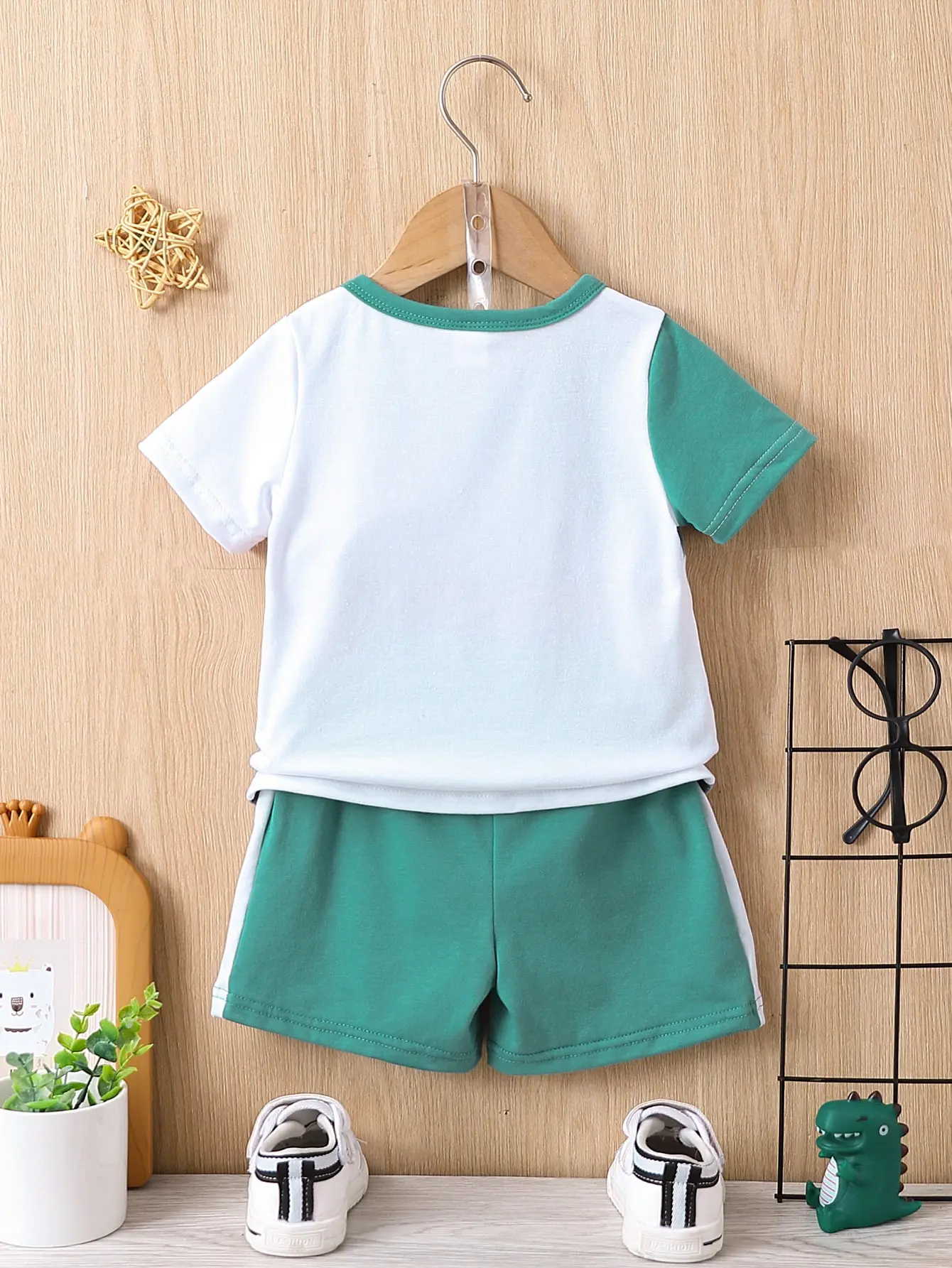 2-Piece Summer Baby Boy Color-Matched Crew-Neck Short-Sleeved Shorts Casual Breathable Comfortable Outdoor Sports Suit