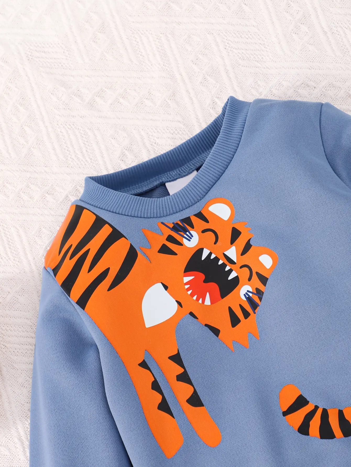 A Set Of 2-Piece Spring And Autumn Boys' Over-The-Shoulder Tiger Print Hoodie And Boys' Little Tiger Print Casual Pants