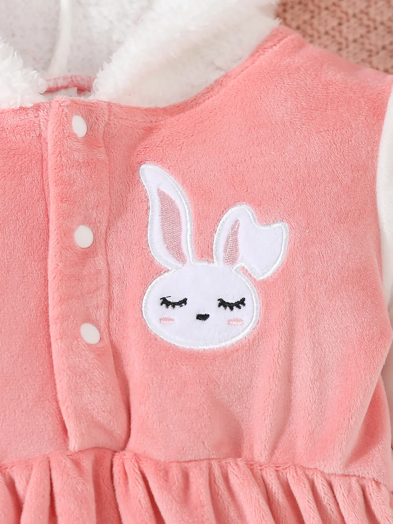 Cute And Sweet Dress For Baby Girls In Autumn And Winter Pink Hooded Rabbit Soft And Warm Plush Dress