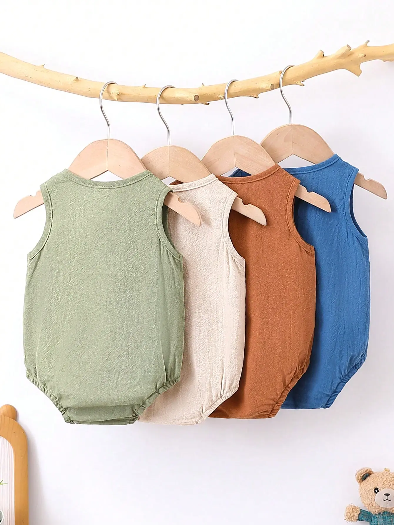 4 Sets Summer New Cotton Casual Comfort Breathable Cool Simple Sleeveless Briefs Newborn Single-Breasted Jumpsuit