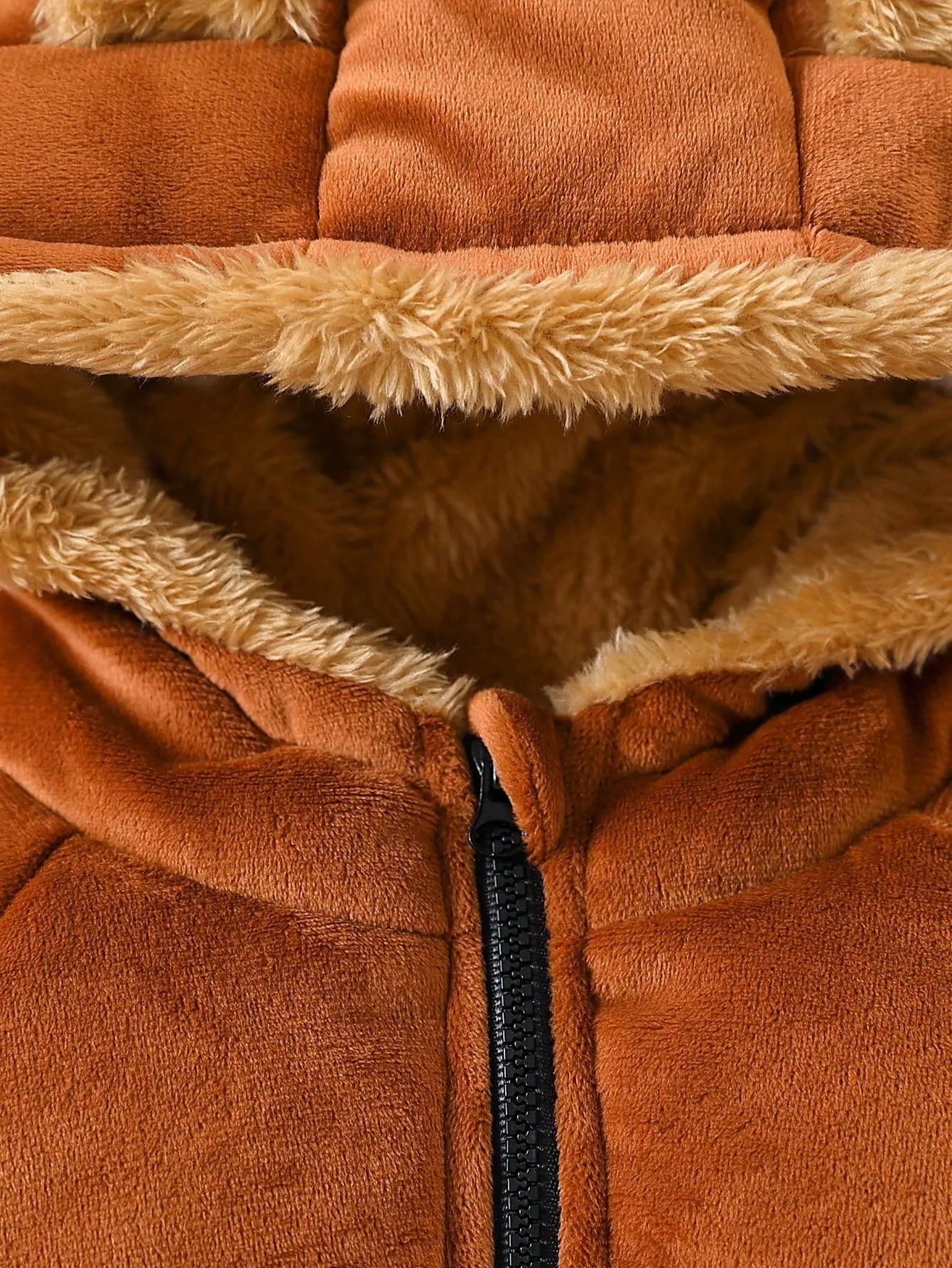 For Baby Boys In Autumn And Winter Brown Cotton-Padded Clothes With Fleece Clips Create A Cute And Soft Look