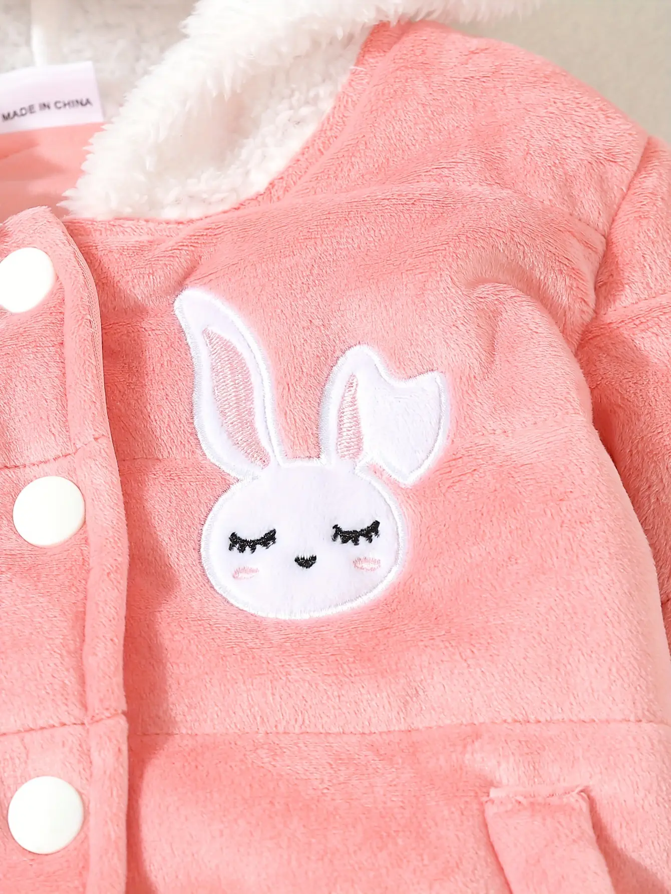 Cute Little Rabbit Embroidered Bread Jacket Baby Girl's Winter Warm Cotton-Padded Jacket Little Girl's Outdoor Snowproof Suit