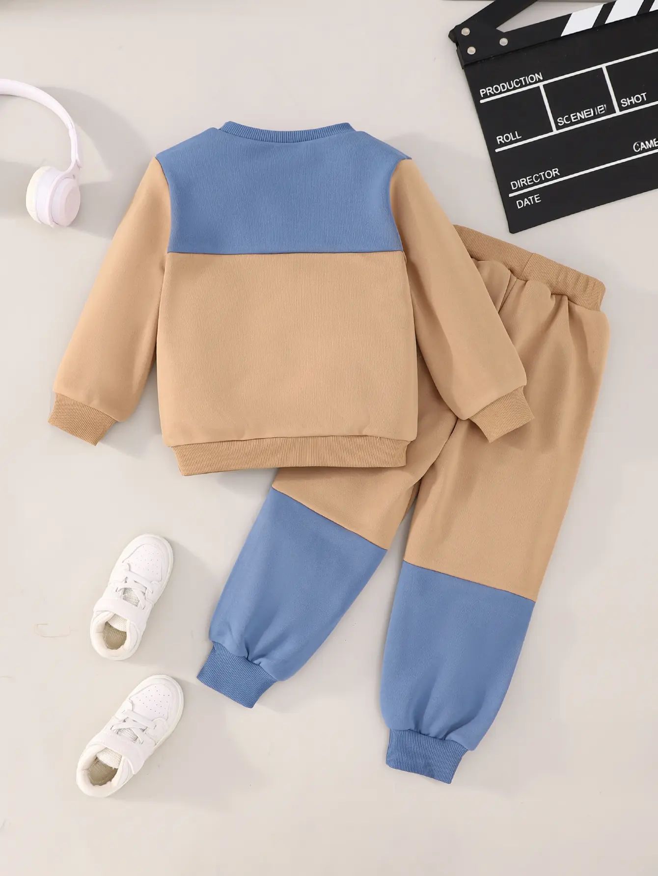 2-Piece Boys' Color-Blocking Sweatshirt Set Children's Patchwork Sportswear Pants Casual Long Pants Two-Piece Set
