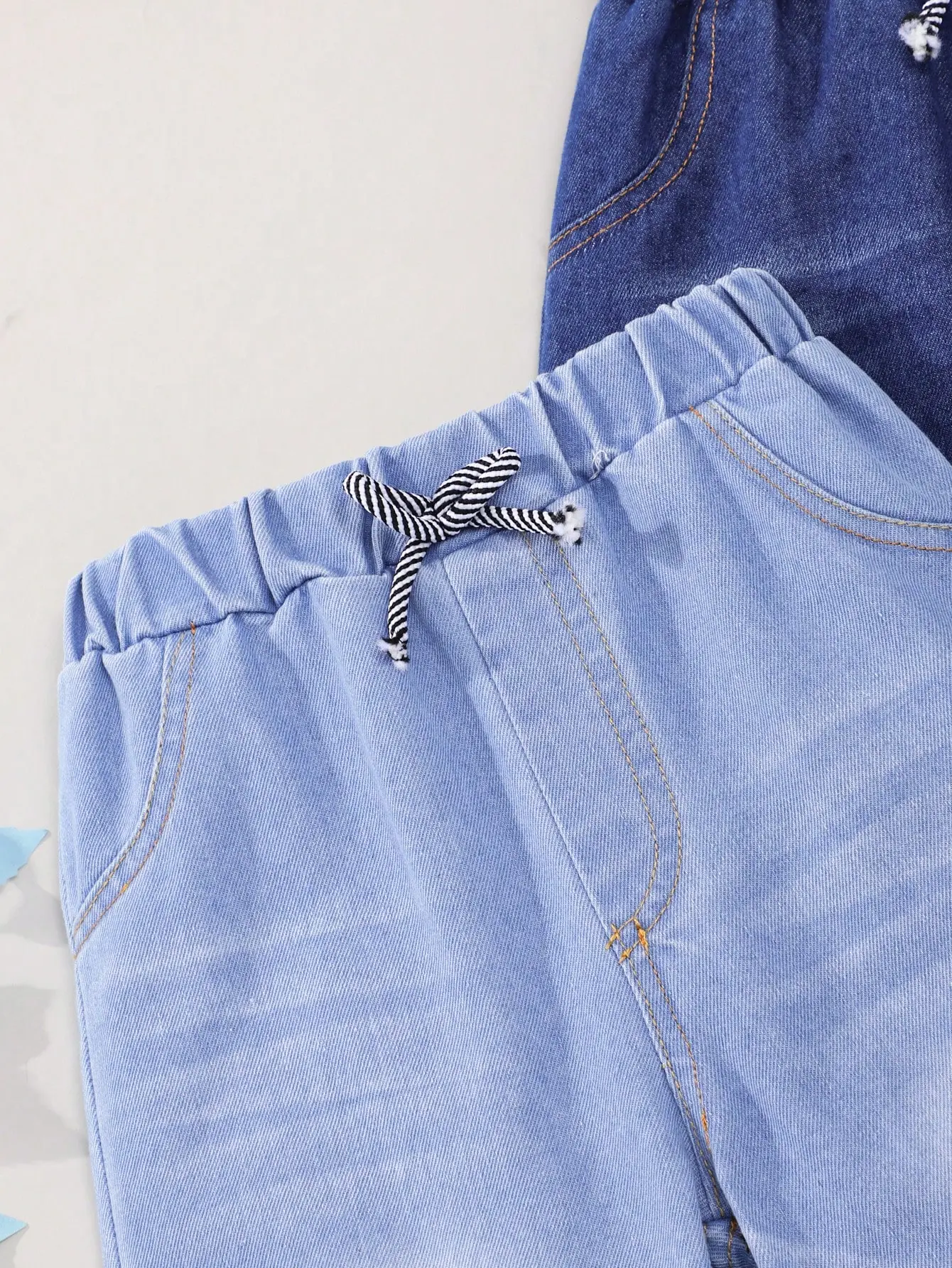 3-Piece Light Medium Blue Multi-Color Washed Boys' Jeans For Spring And Autumn Casual Stretched-Waist Long Pants For Boys
