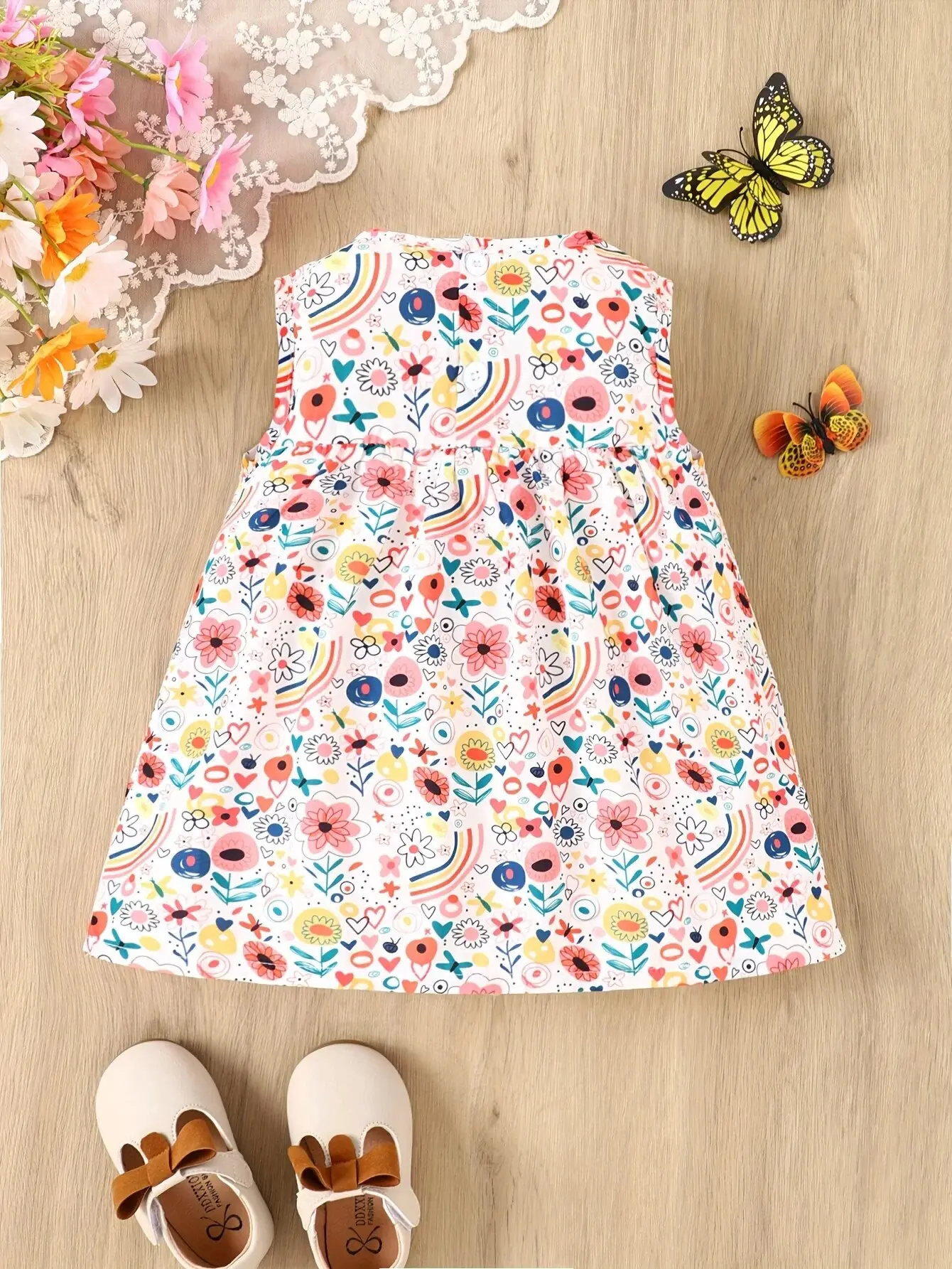 Baby Girl Spring and Summer Cute Casual Breathable Newborn Baby Skin Comfortable Cartoon Flower Print Sleeveless Dress