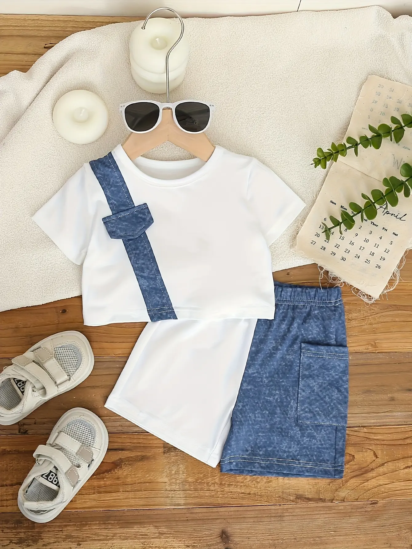 A Cute Baby Girl's Two-Piece Summer Color-Blocking Tie-Dye Short-Sleeved T-Shirt And Casual Color-Blocking Short-Sleeved Shorts
