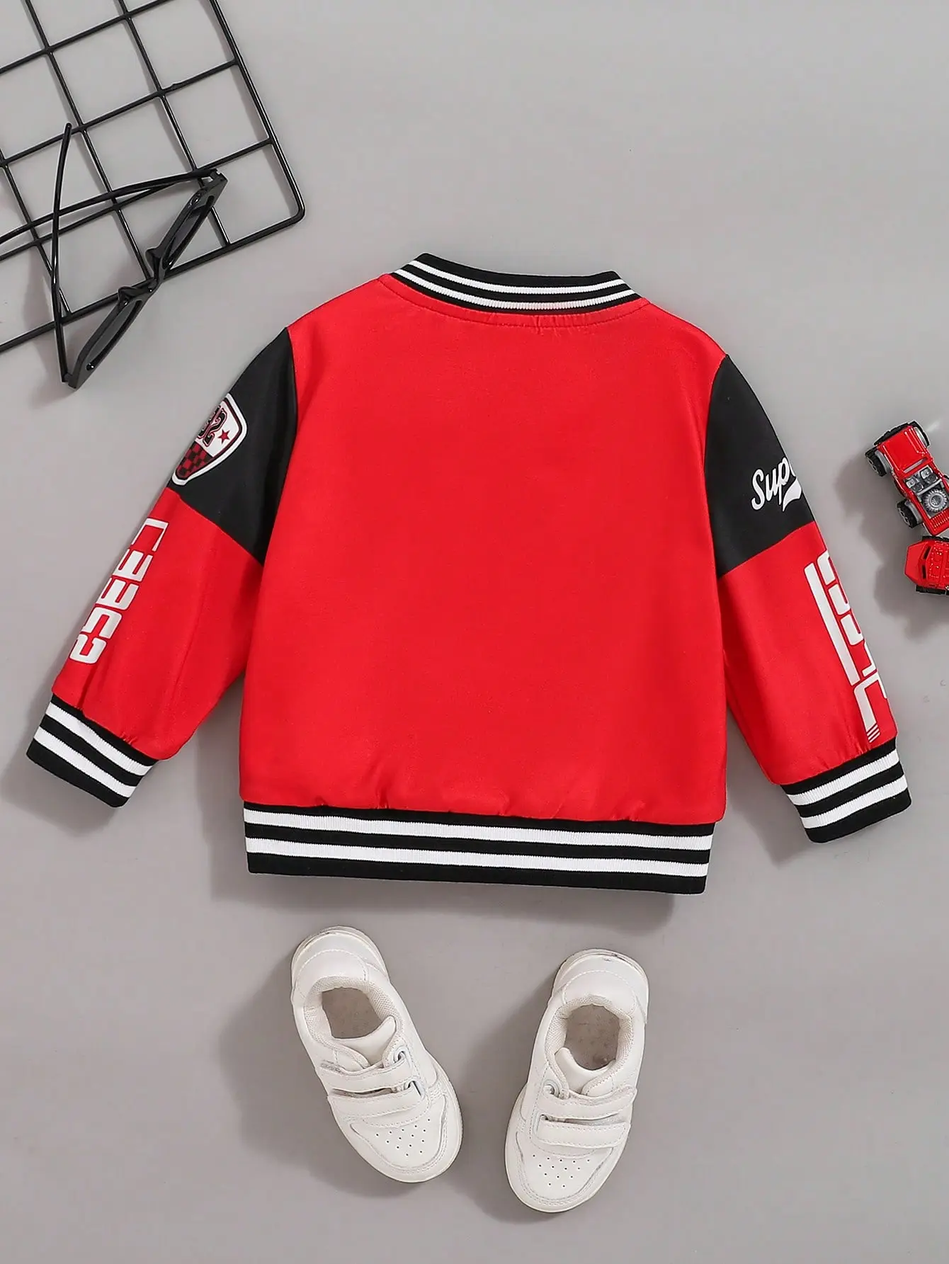 Spring And Autumn Motorcycle Racing Clothing Letter Pattern Printed Red White Black Patchwork Style Trend Outdoor Baby Boy Coat