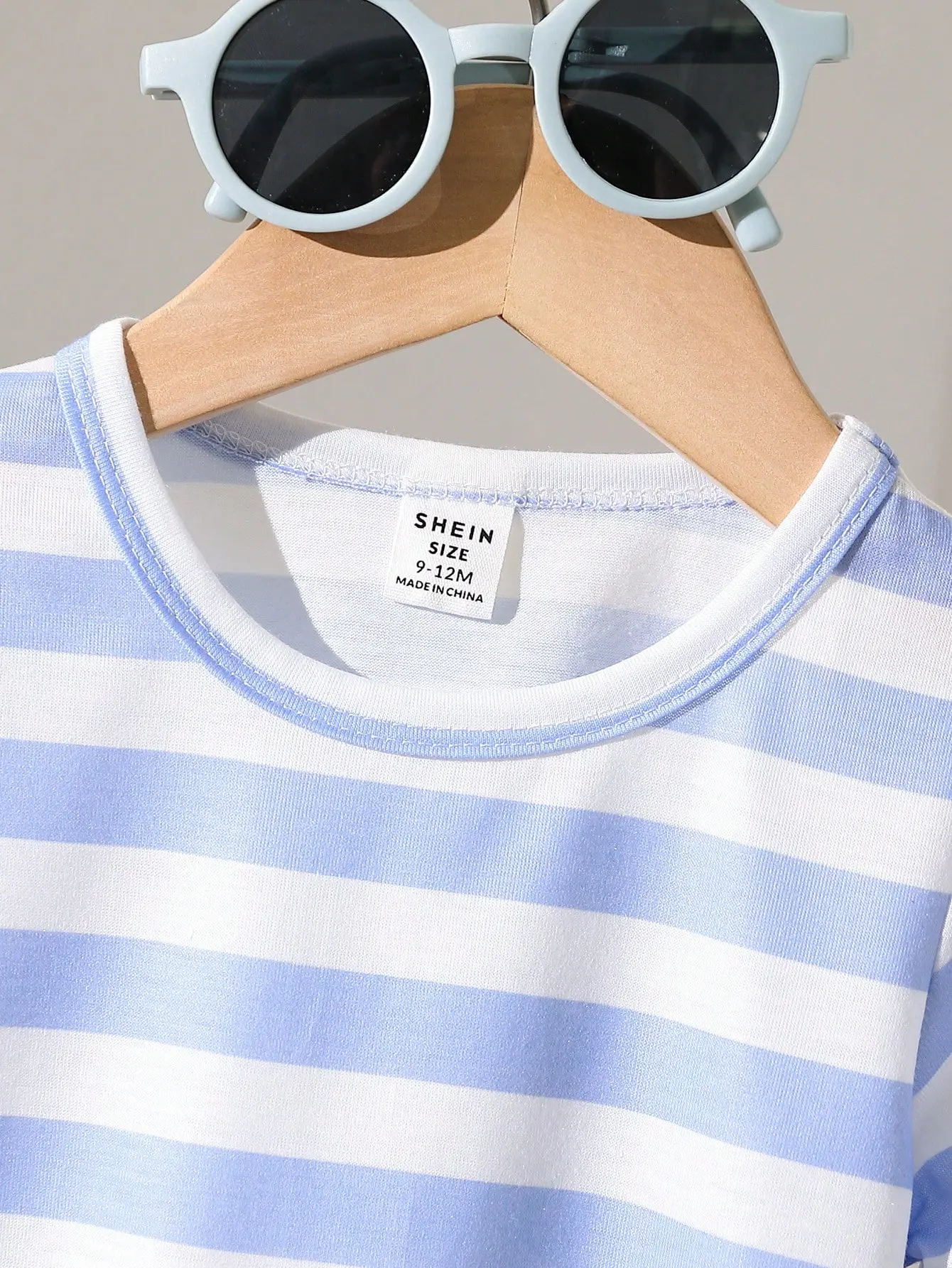 Summer Outdoor Casual Set For Newborn Babies Striped Short-Sleeved Shirt + Elephant Embroidered Denim Overalls 2-Piece Set