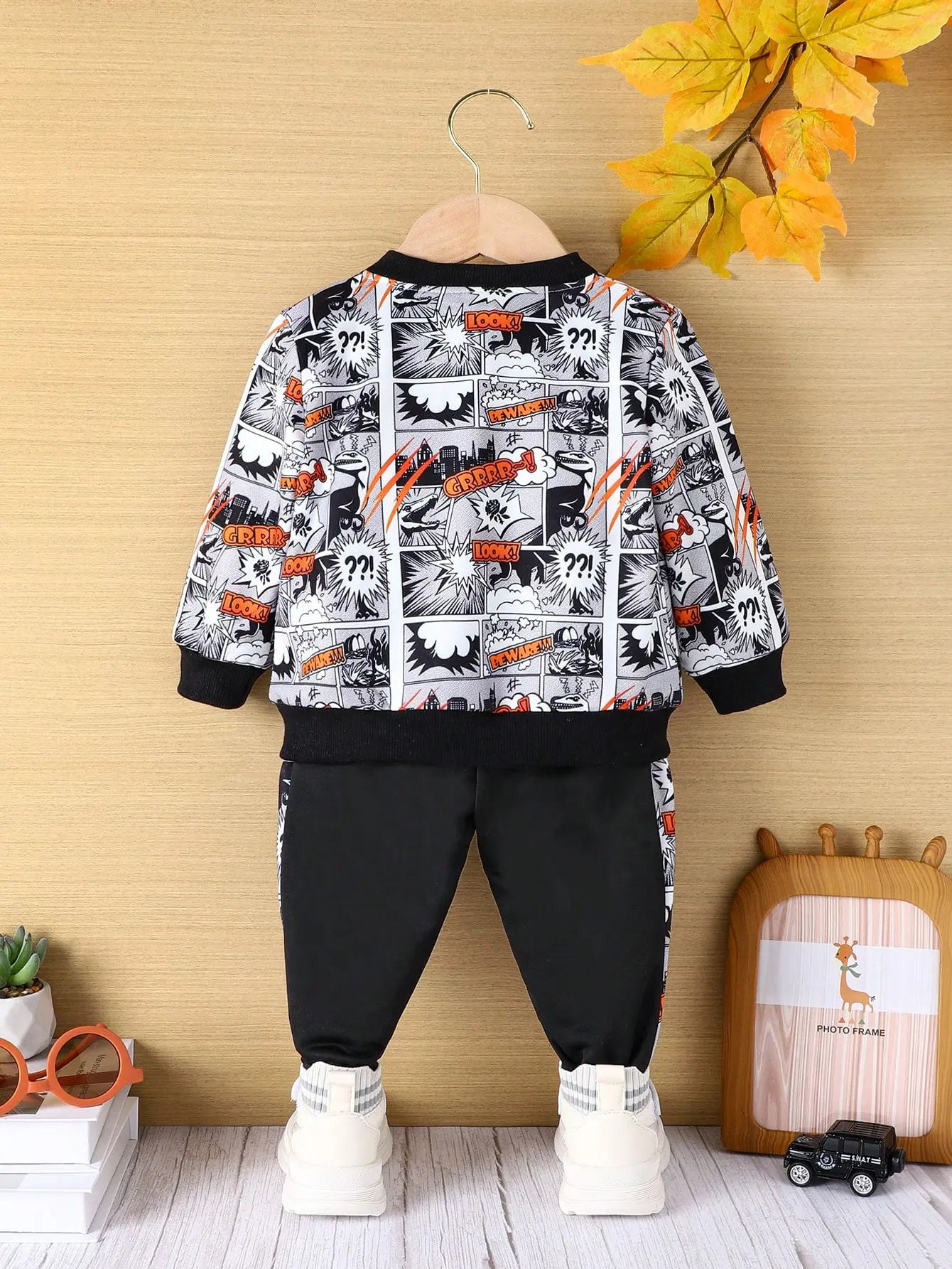 Spring And Autumn Baby Boy Casual Printed Set Sporty Style Dinosaur Printed Long-Sleeved Cardigan + Long Pants 2-Piece Set