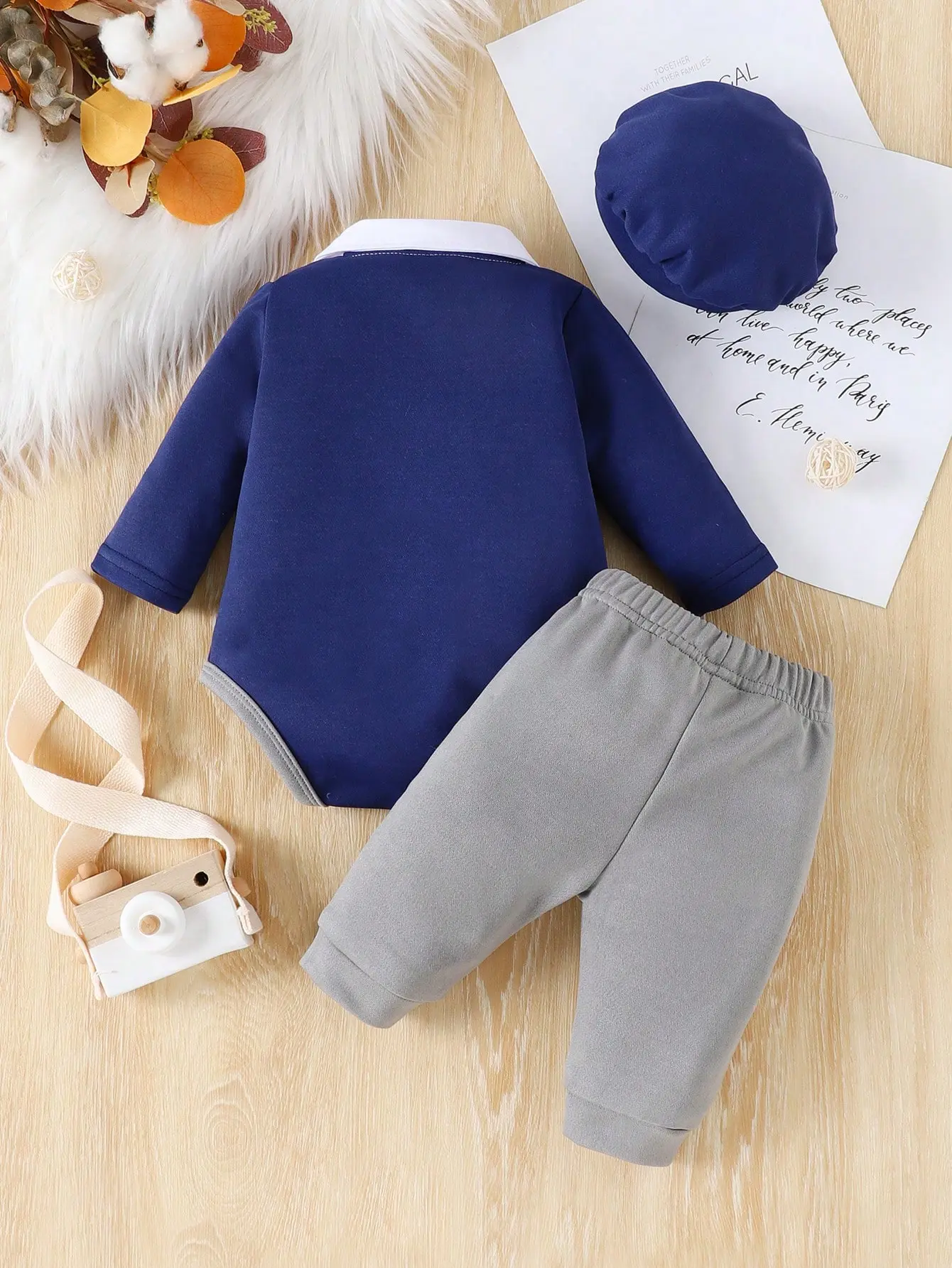 Spring And Autumn Newborn Baby Gentleman's Suit Set New Fashionable Style Bow Tie Top + Long Pants + Hat 3-Piece Set