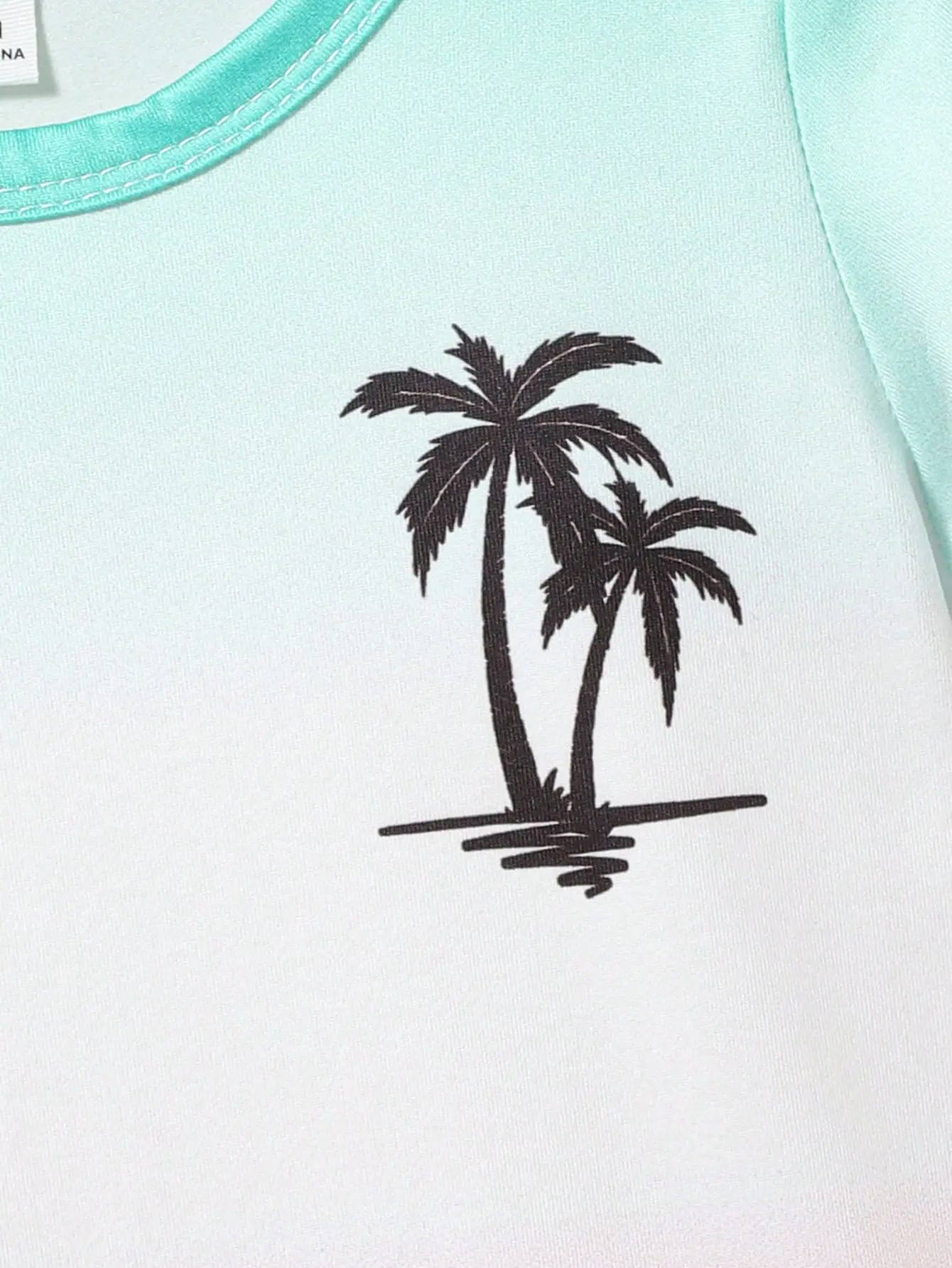 Summer Baby Boy Casual Gradient Color Short-Sleeved T-Shirt Summer Boy Beach Vacation Style Coconut Tree Print T-Shirt