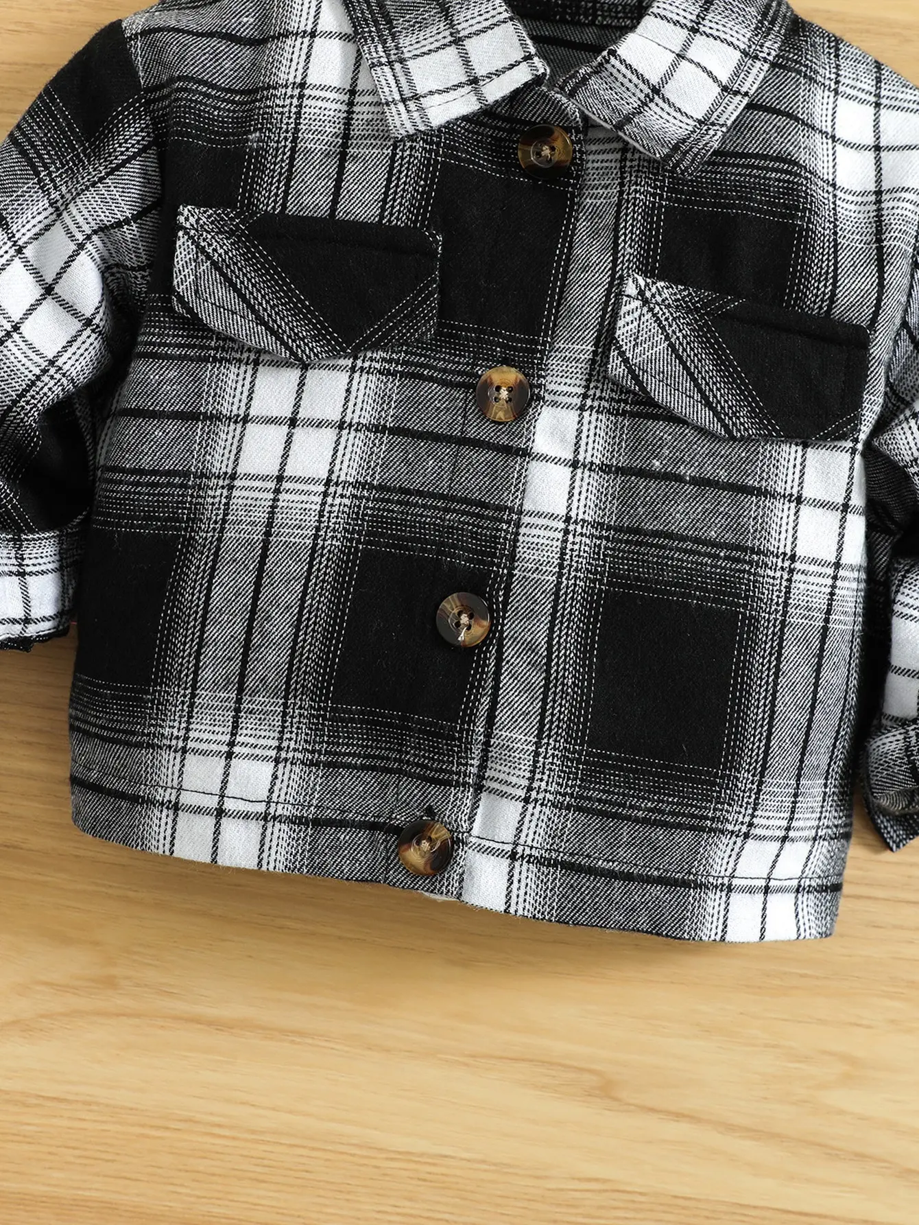 Spring And Autumn: Korean Black And White Checked Shirt For Newborns Outdoor Checked Lapel Long-Sleeved Shirt Coat For Baby Boys