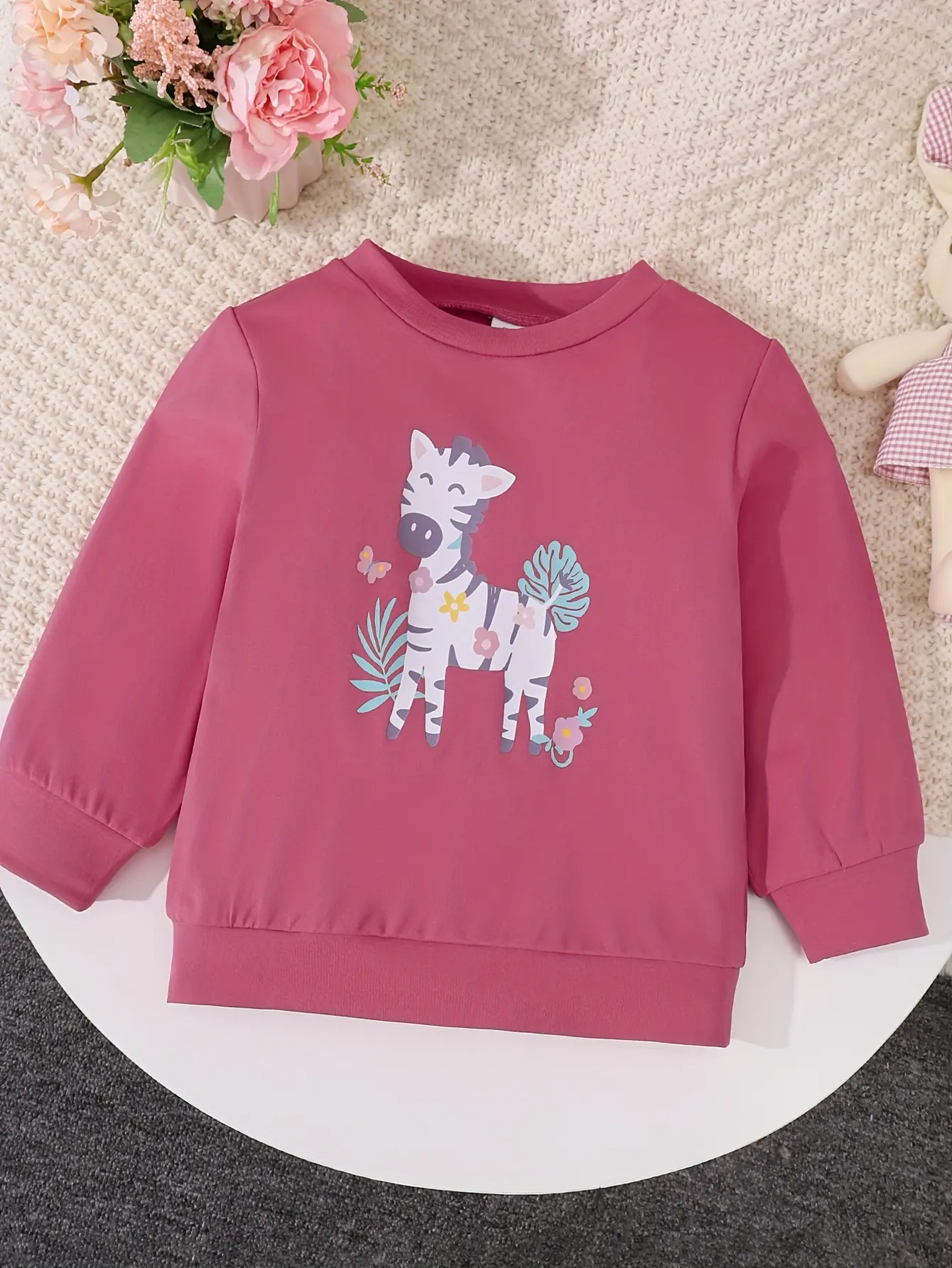 A 3-Piece Set Of Cute Baby Girl Animal Print Sweatshirt For Autumn And Winter Street Girls' Casual T-Shirt