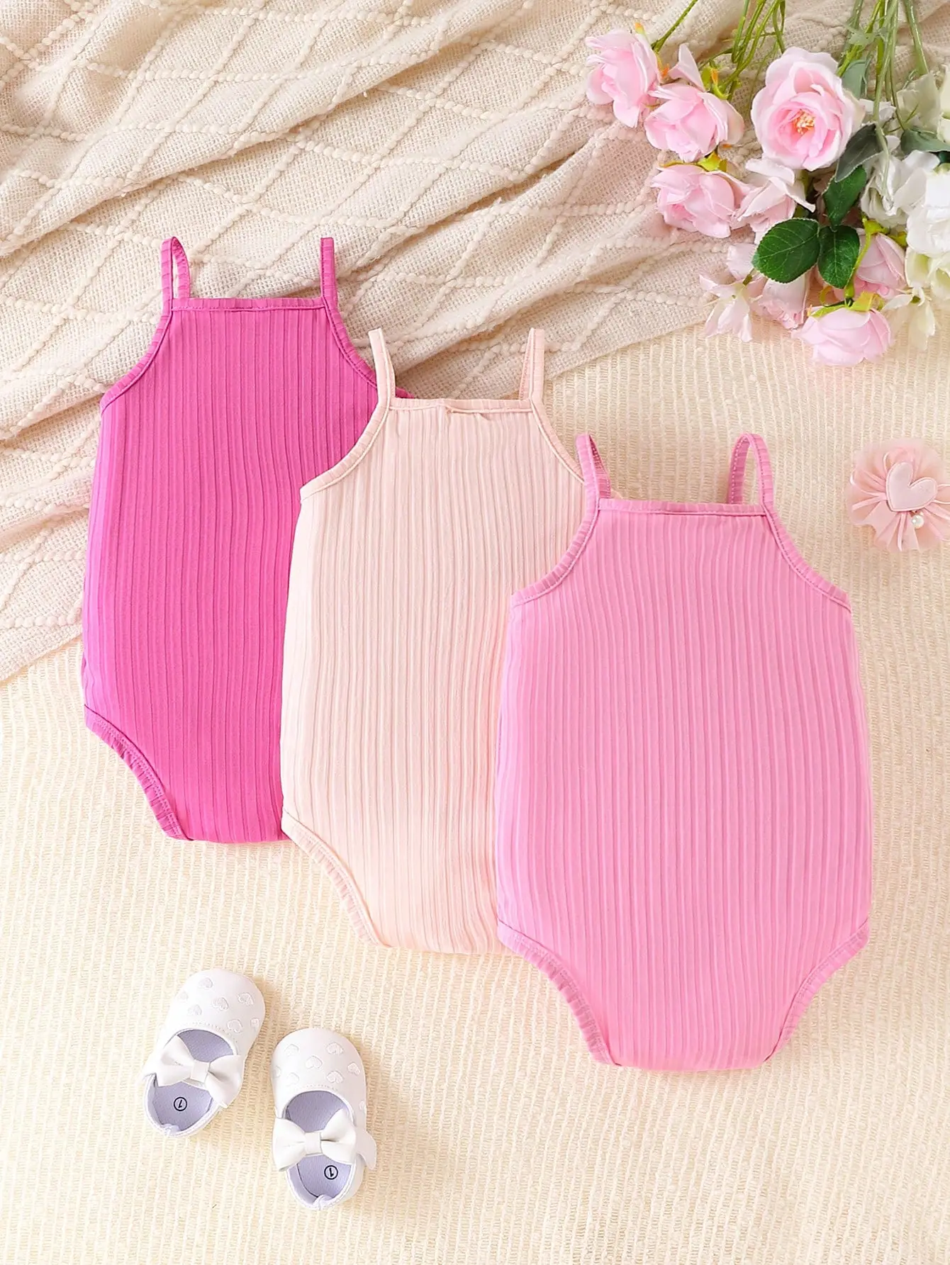 3Pairs/Lot  Baby Girls Summer Simple Breathable Comfortable Camisole Romper Casual Cool Cute Sweet Solid Color Multi-piece Set