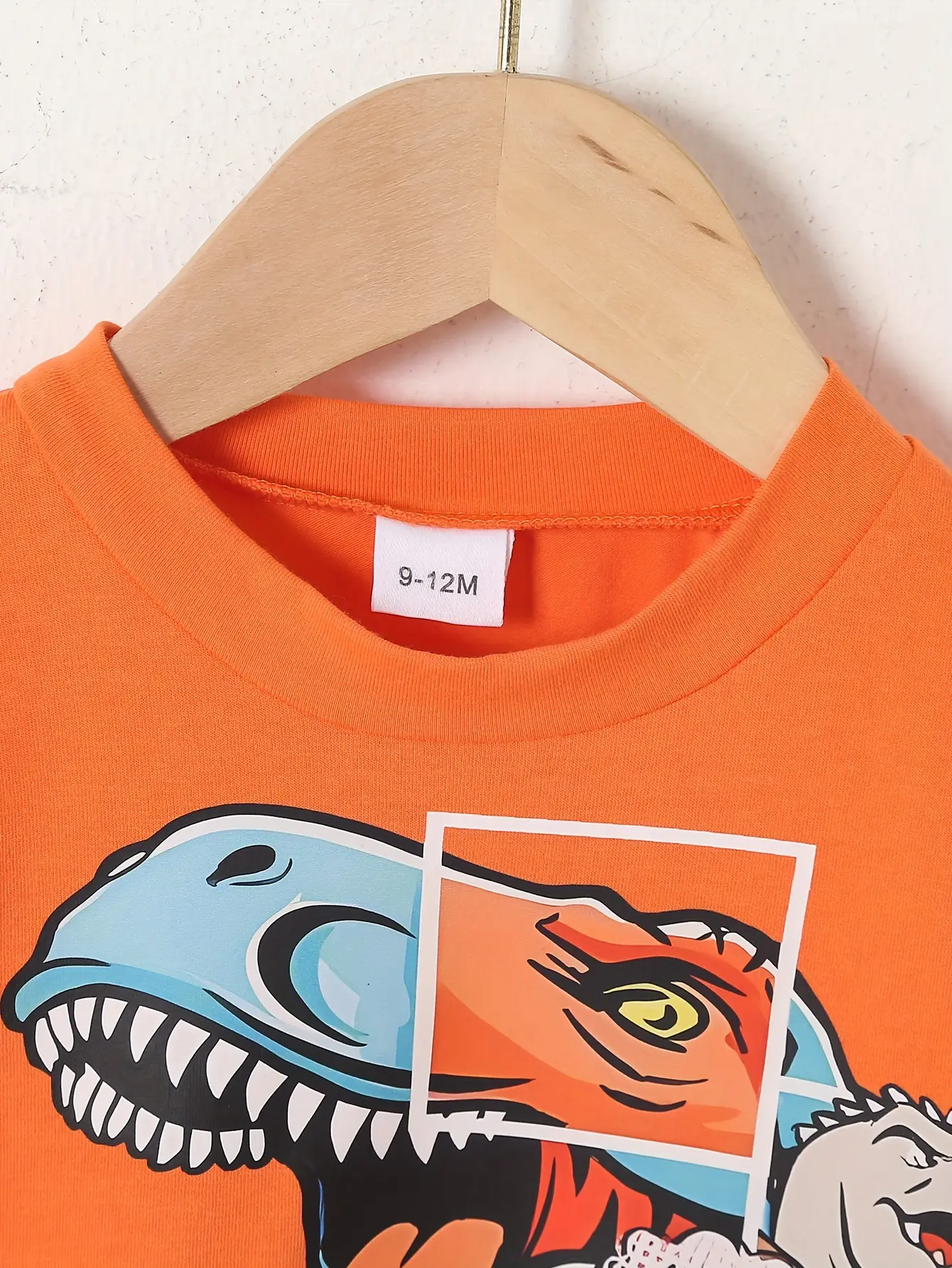Spring And Autumn Cartoon Dinosaur Print Orange Long Sleeve Full Print Pants Fabric Soft Suitable For Outdoor And Base Wear Suit