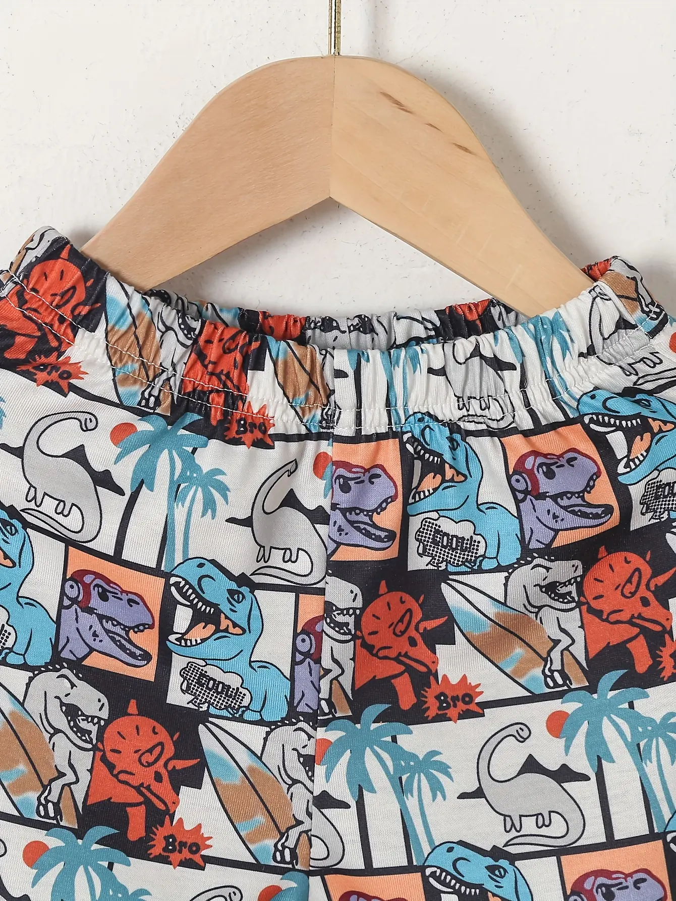 Spring And Autumn Cartoon Dinosaur Print Orange Long Sleeve Full Print Pants Fabric Soft Suitable For Outdoor And Base Wear Suit