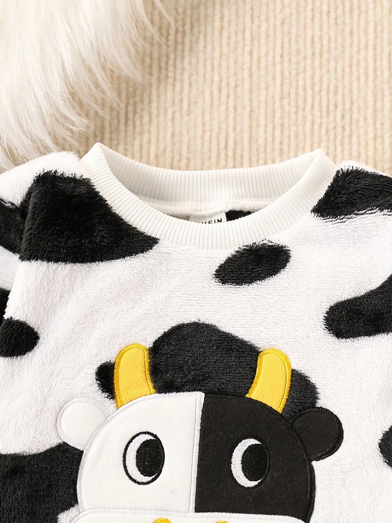 Autumn And Winter Newborn Baby Plush Warm Hoodie Set Boys' Little Milk Printed Long-Sleeved Shirt And Long Pants 2-Piece Set