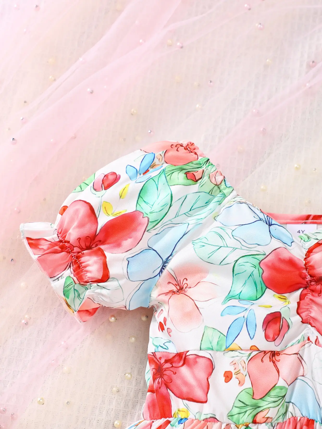 Small Floral Girl Dress Summer Thin Children's Girl Bubble Short-Sleeved Dress Summer Flower Cute Dress