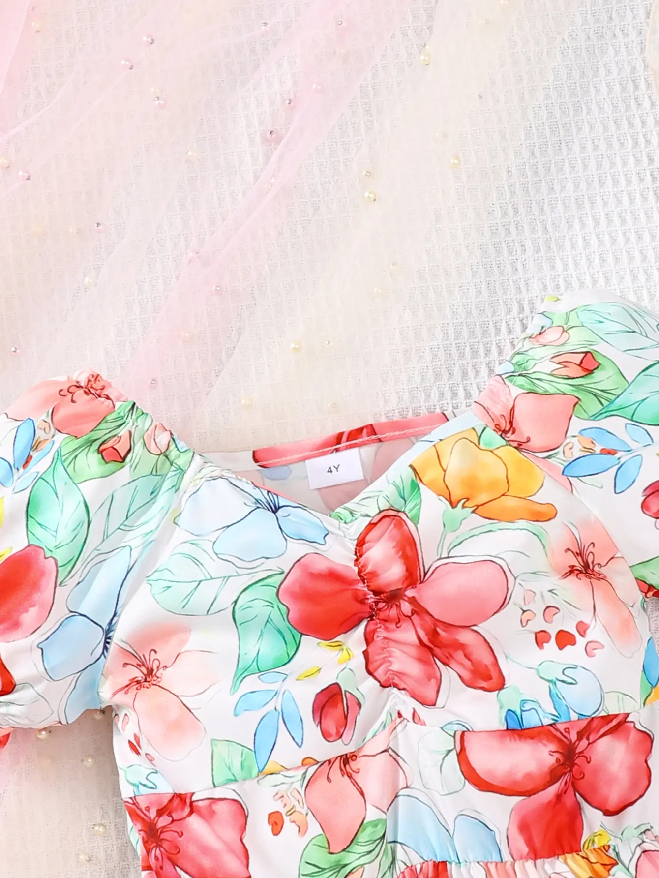 Small Floral Girl Dress Summer Thin Children's Girl Bubble Short-Sleeved Dress Summer Flower Cute Dress