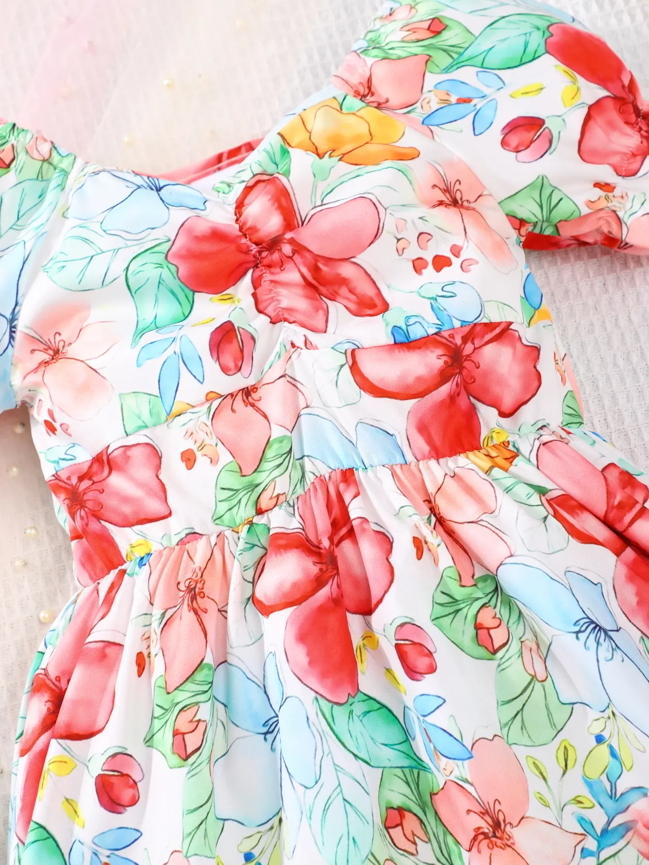 Small Floral Girl Dress Summer Thin Children's Girl Bubble Short-Sleeved Dress Summer Flower Cute Dress