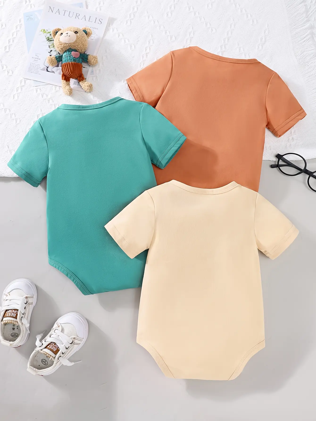 A 3-Piece Set Of Solid-Colored Bear Zhangzi Triangular One-Piece Dress For A Baby Boy In Summer, Cute And Casual Dress For A Bab