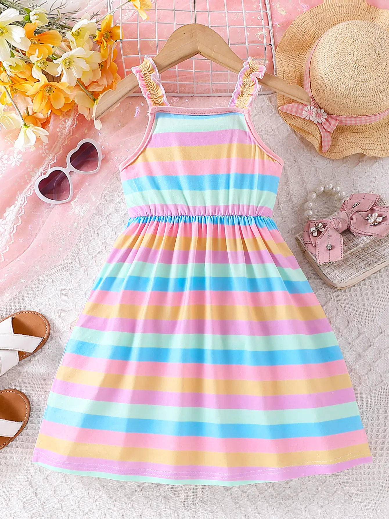 Summer Girls Dress Thin Children's Sleeveless Skirt Colorful Striped Princess Dress Girls Little Children's Sundress