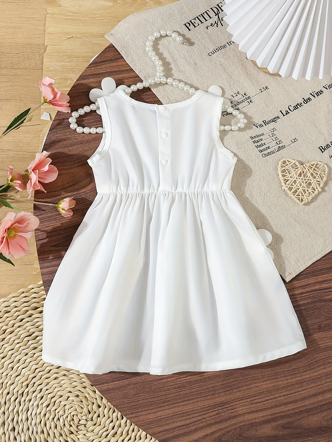 Baby Girl Summer Sleeveless Dress, Cute Three-Dimensional Flower Dress, Casual Outdoor Princess Dress, Little White Dress