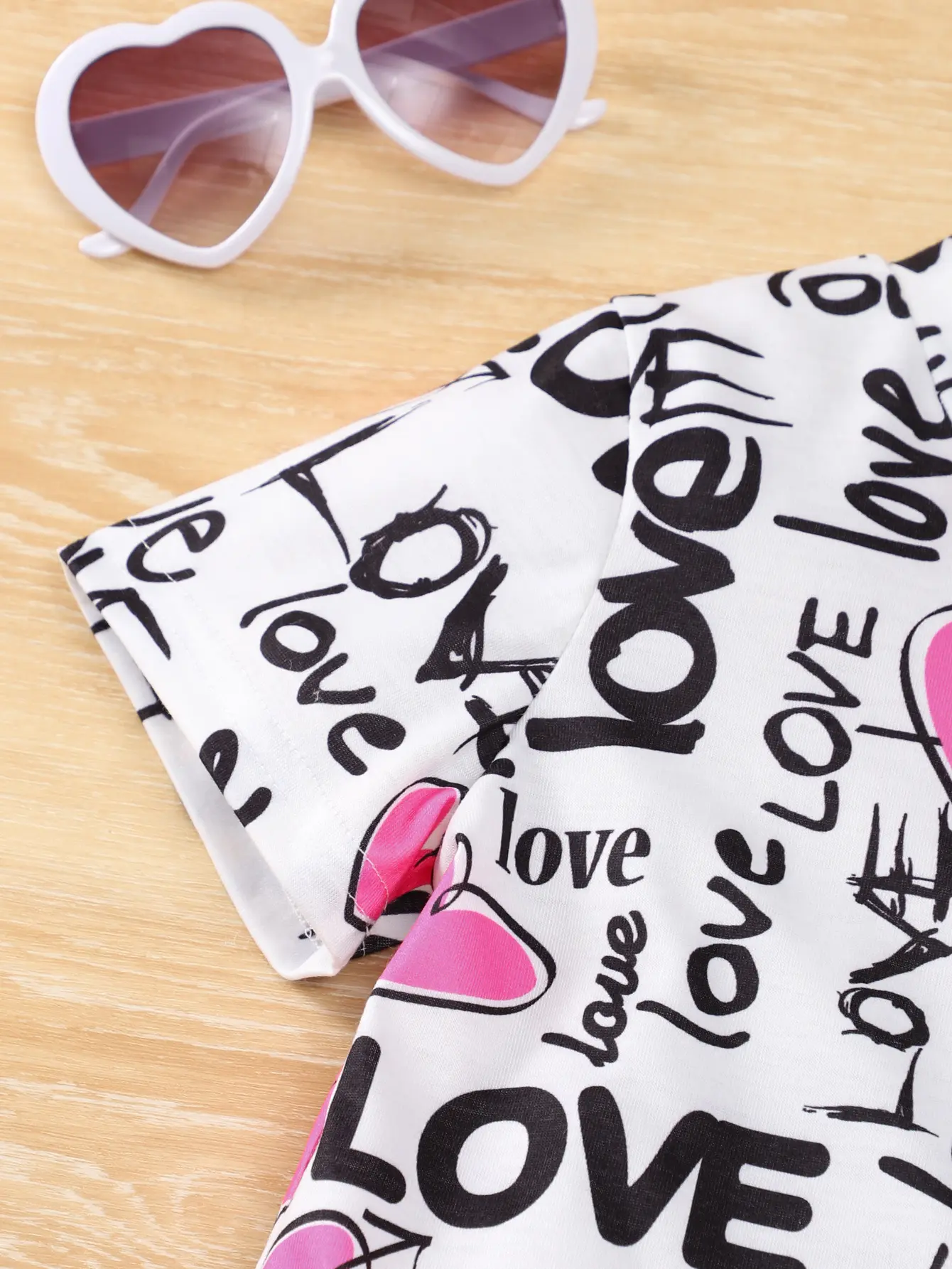 Summer Heart-Filled Short-Sleeved Pink Shorts, Comfortable, Soft, Sweet And Cute Outdoor Sports Girl Set