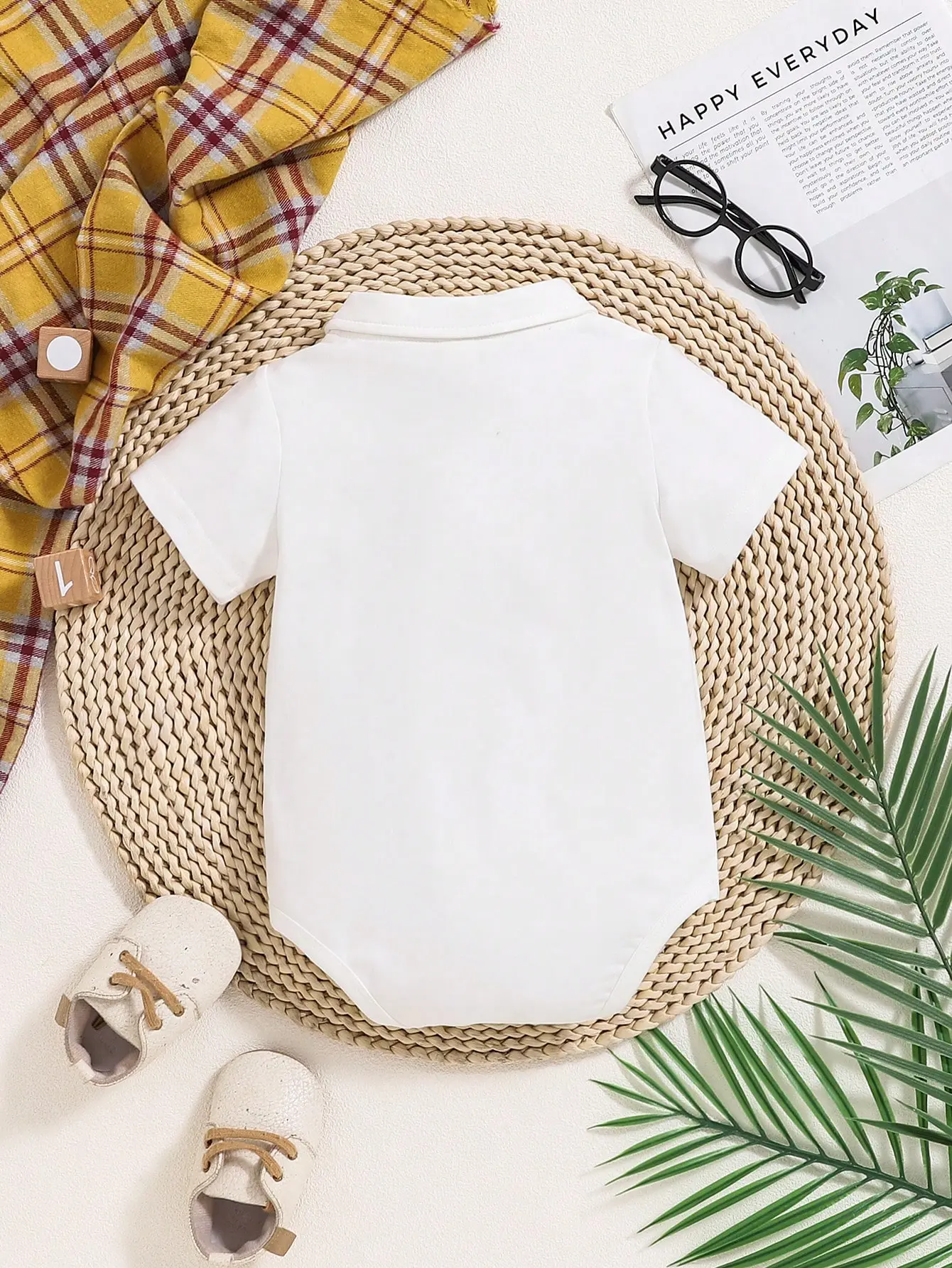 2025 Summer Newborn New White Half Cardigan Lapel Short Sleeve Triangle Clothing Fabric Comfortable Soft Fashion Simple
