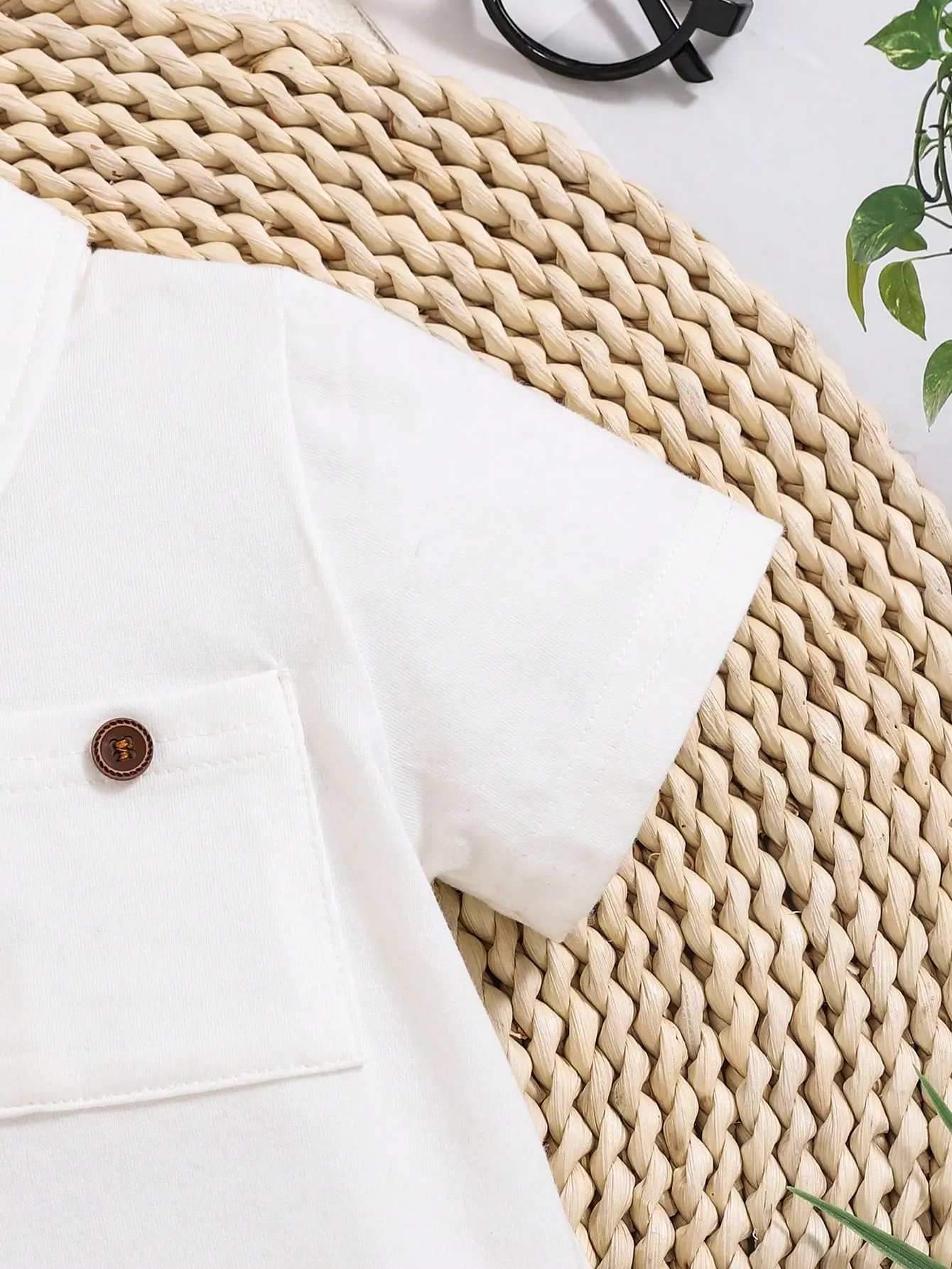 2025 Summer Newborn New White Half Cardigan Lapel Short Sleeve Triangle Clothing Fabric Comfortable Soft Fashion Simple