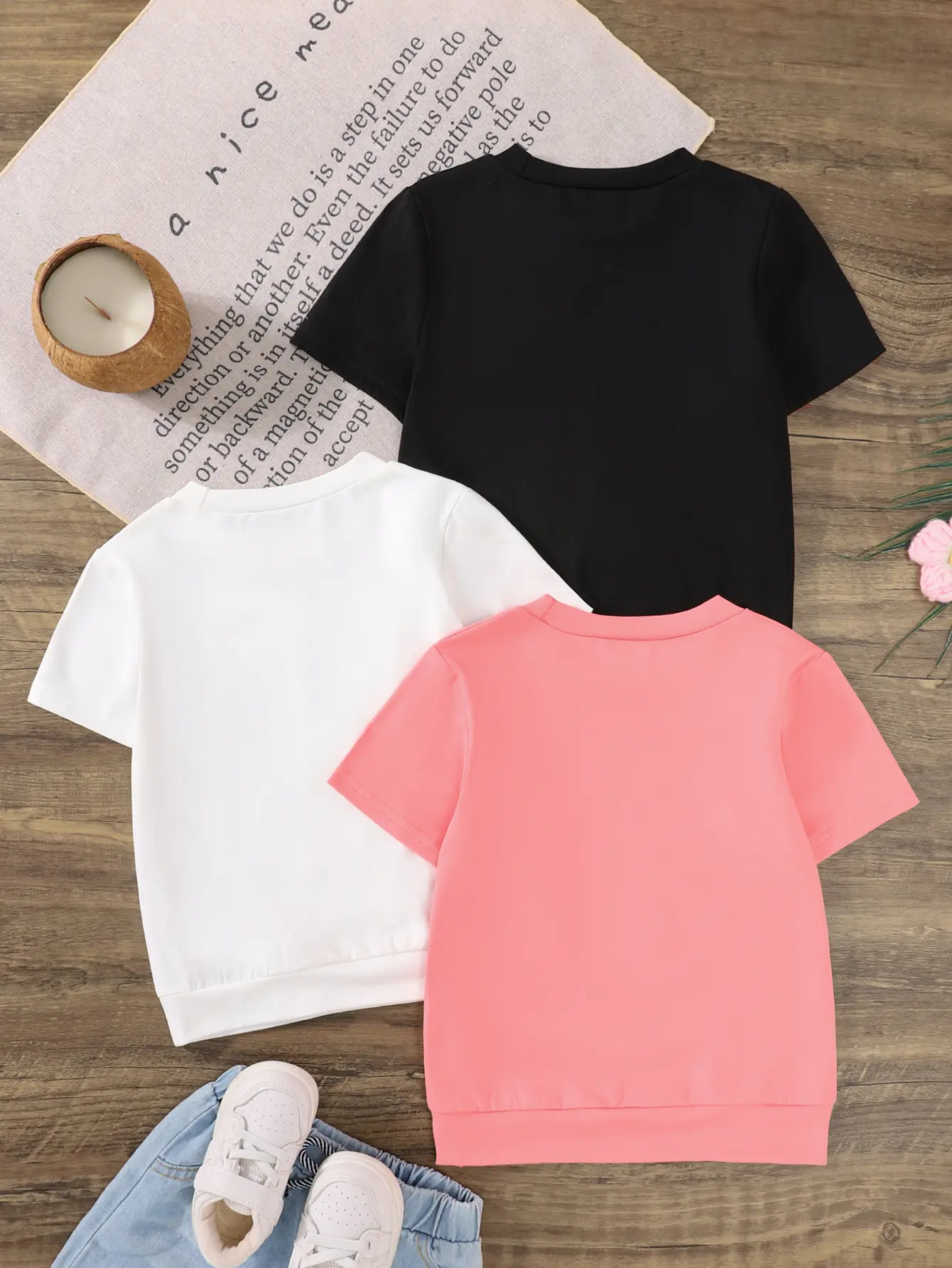 3-Piece Round-Neck Flower-Printed Girls' Short-Sleeved T-Shirt A New Summer Multi-Color And Versatile Top For Girls