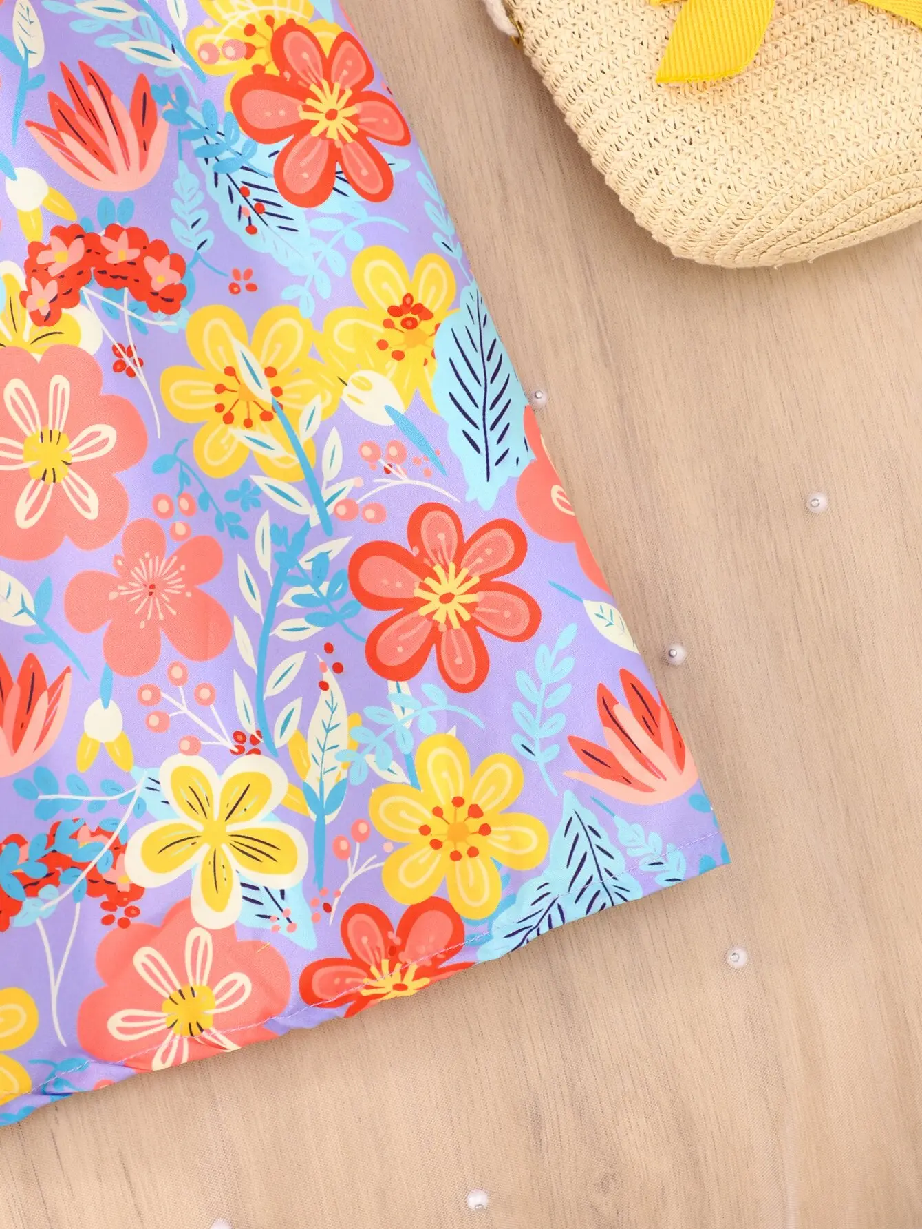 Small Floral Girls Summer Thin Skirt Bubble Sleeve Full Print Flower Print Short Sleeve Cute Sweet Holiday Travel Casual Dress