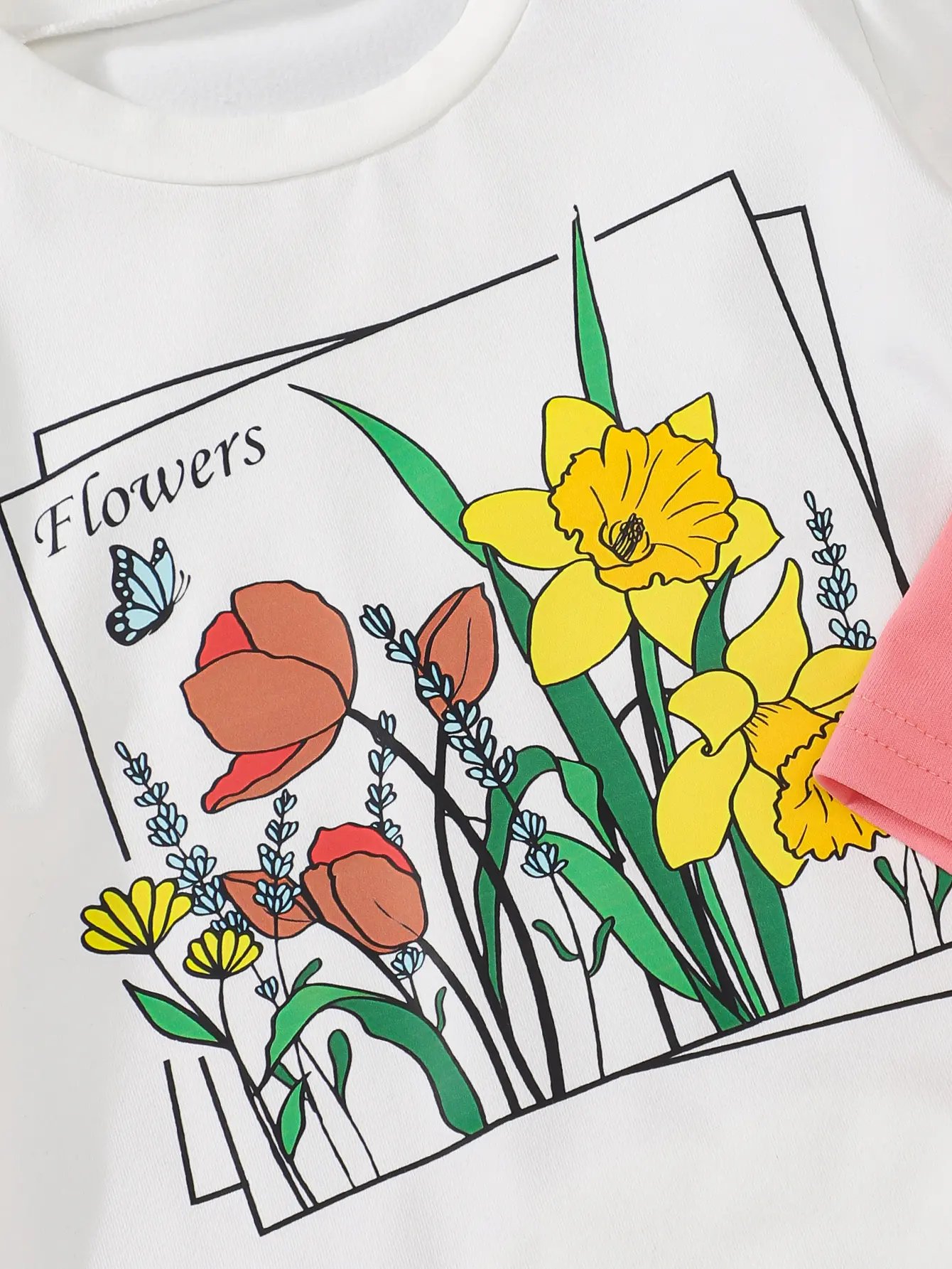 3-Piece Round-Neck Flower-Printed Girls' Short-Sleeved T-Shirt A New Summer Multi-Color And Versatile Top For Girls