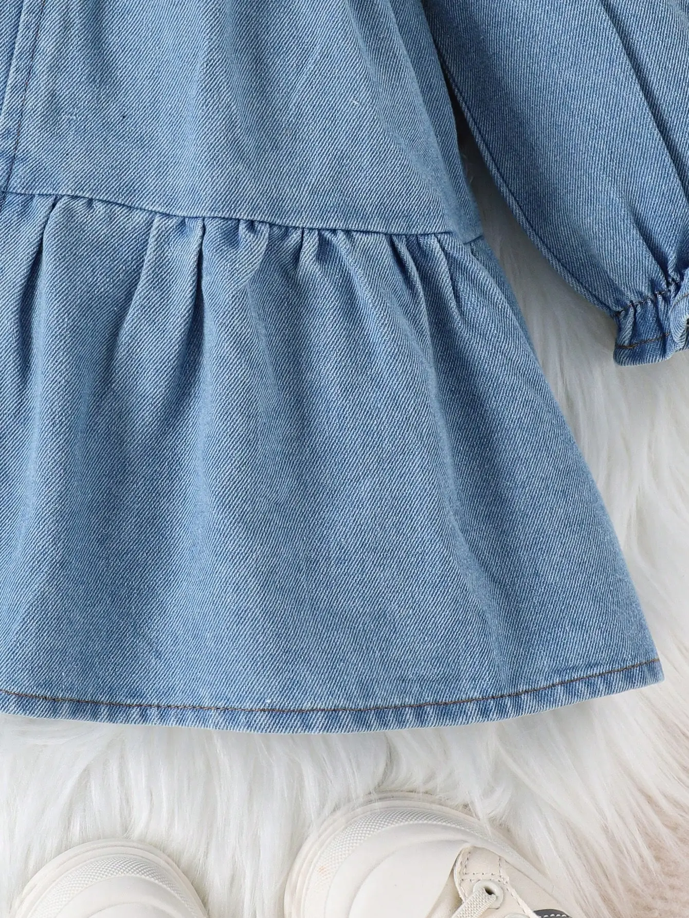 Spring And Autumn Baby Girl Fashion Leisure Holiday Out Comfortable Denim Long Sleeve Dress Flower Embroidered Collar