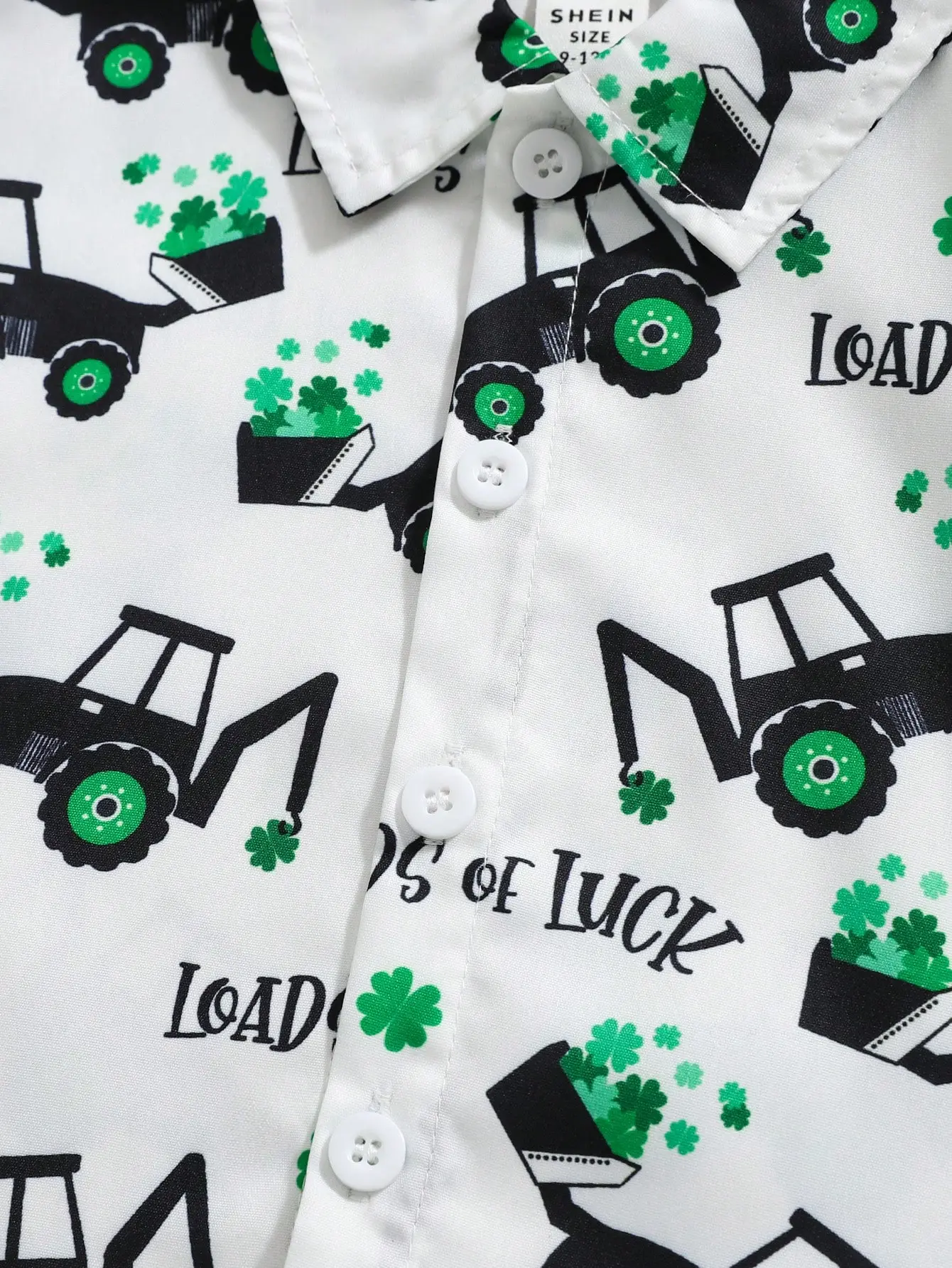 2025 Summer Four-Leaf Clover Digging Cart Pattern Full Print Shirt Green Shorts Set Leisure Vacation Comfortable Loose Set