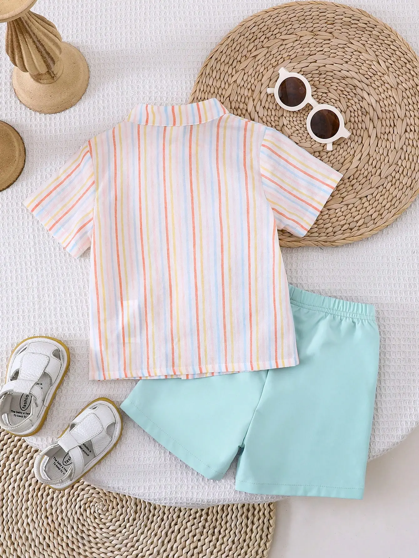 New Summer Leisure Comfort Vacation Travel Fresh Simple Striped Shirt Shorts Baby Boy Trend Everything Stylish 2-Piece Set