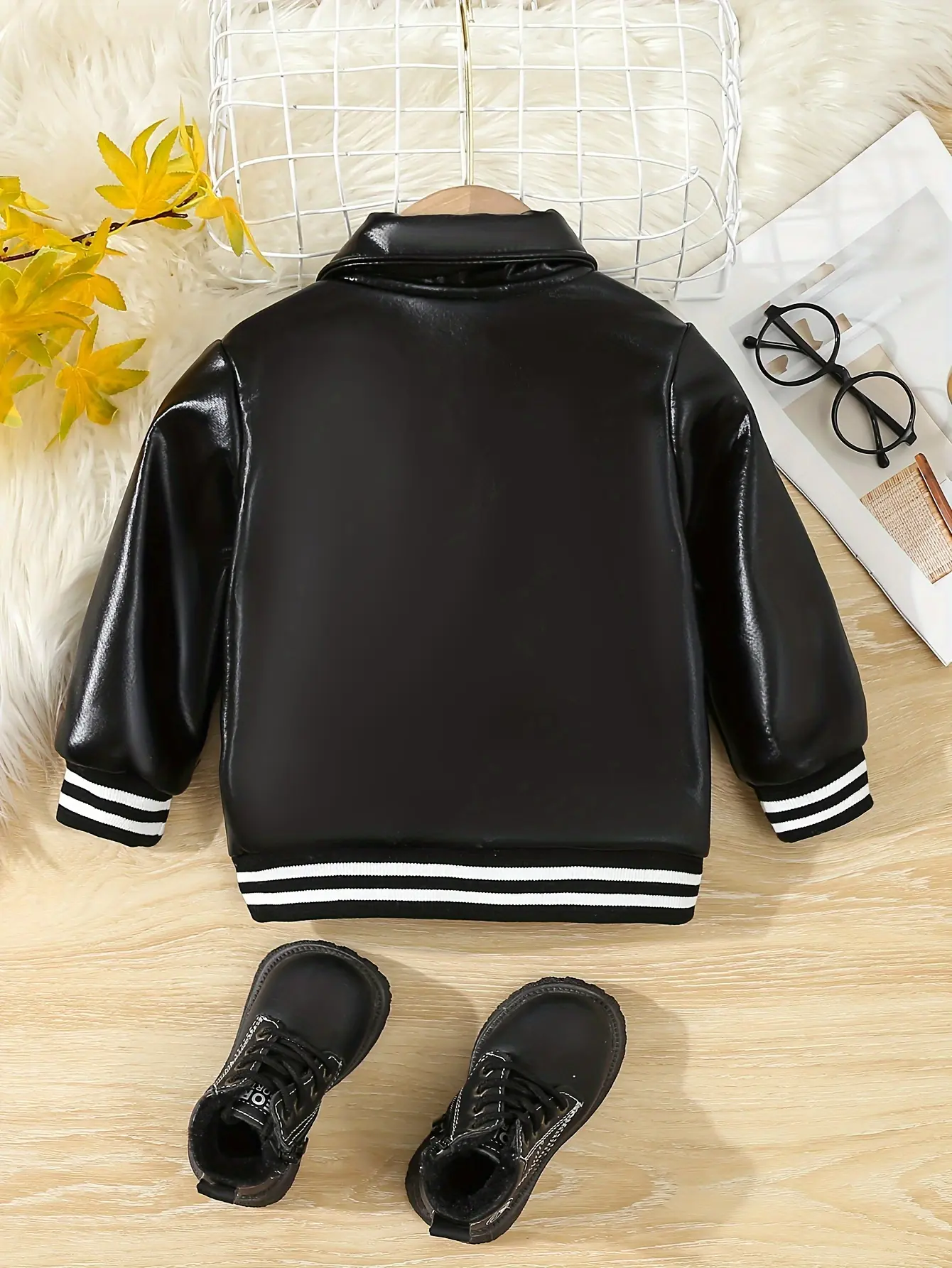 New Outdoor Leisure Windproof Pu Jacket For Baby Boys In Autumn And Winter Plus Fleece Thickened Thermal Leather Jacket