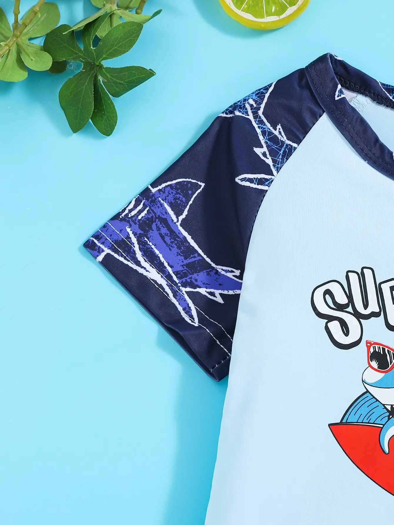 2pieces Baby Boy Summer Travel Beach Swimsuit Comfortable Soft Breathable Casual Fashion Shark Print Short Sleeve Shorts Set