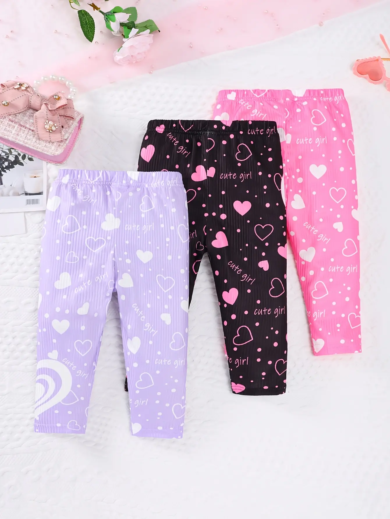 3pieces Spring/Summer Cute Little Girl Printed Casual Pants 3 Pairs For Baby Girls Summer Outdoor Sports Pants