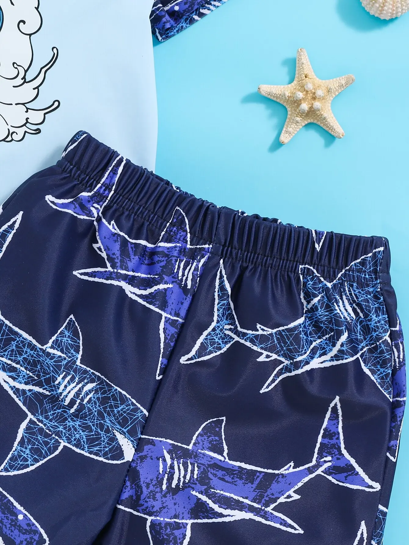 2pieces Baby Boy Summer Travel Beach Swimsuit Comfortable Soft Breathable Casual Fashion Shark Print Short Sleeve Shorts Set