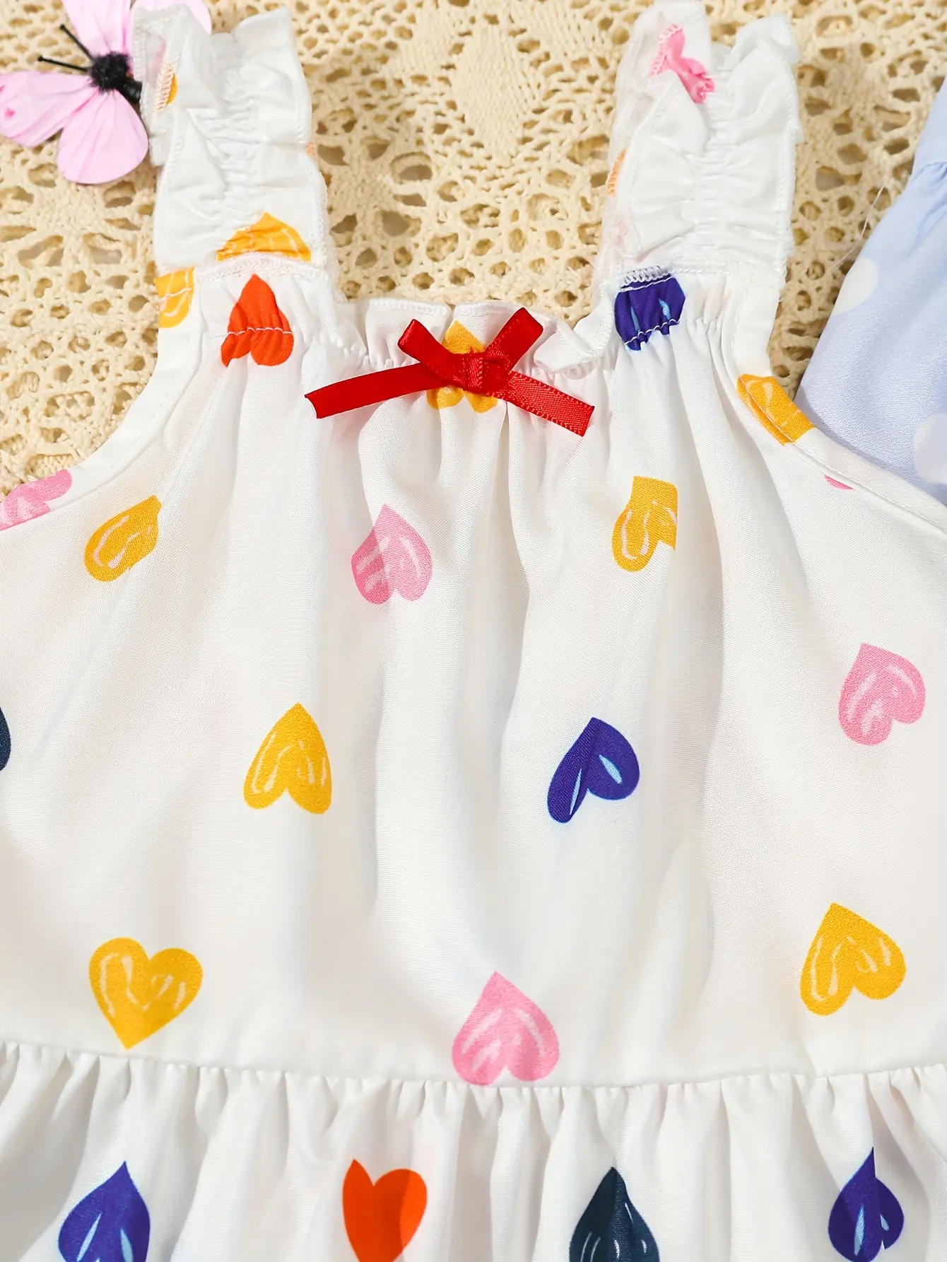 A 6-Piece Summer Outdoor Cute And Sweet Bow Digital Printed Halter Top For Baby Girls + Casual Soft Shorts Set