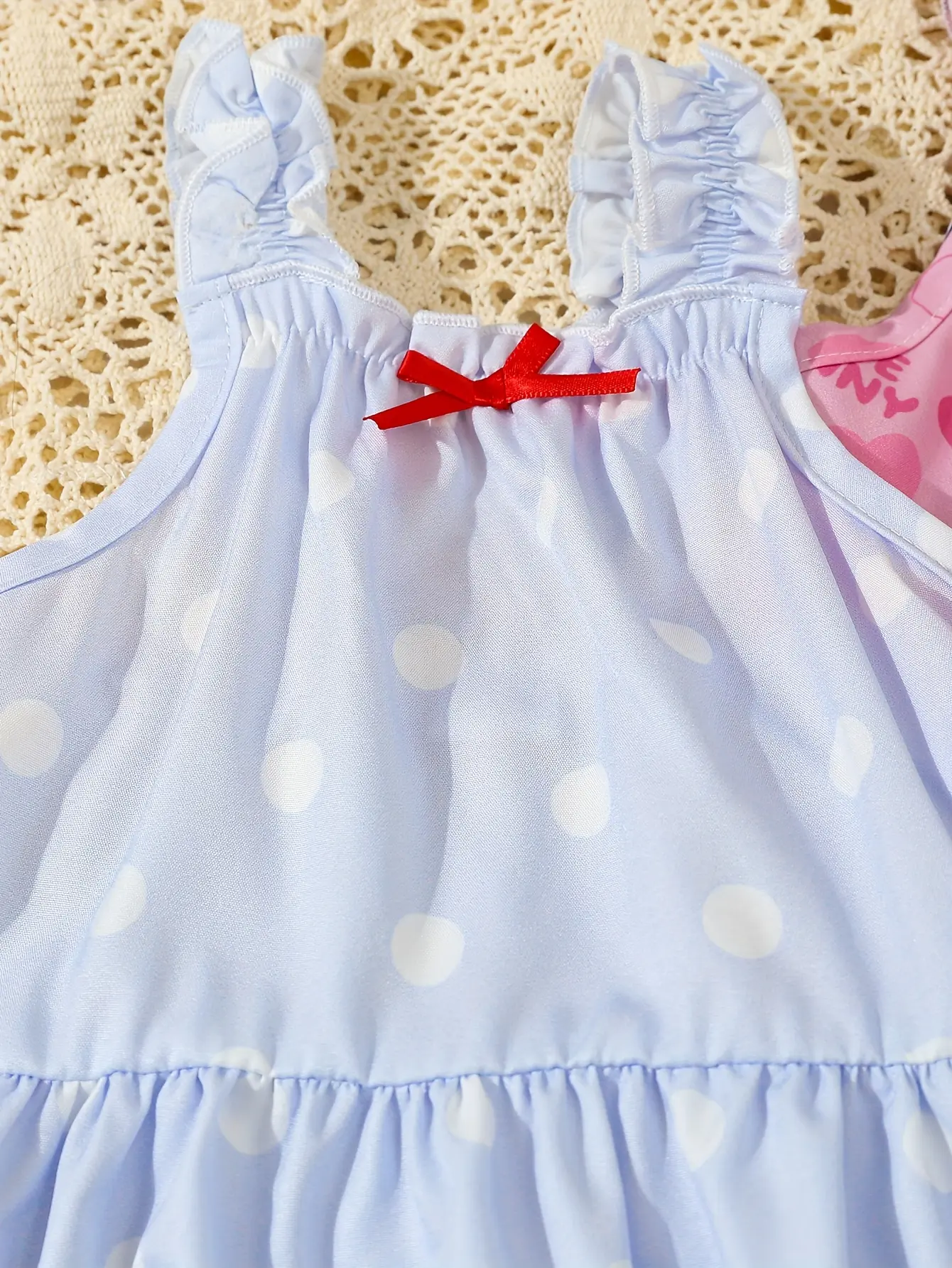 A 6-Piece Summer Outdoor Cute And Sweet Bow Digital Printed Halter Top For Baby Girls + Casual Soft Shorts Set